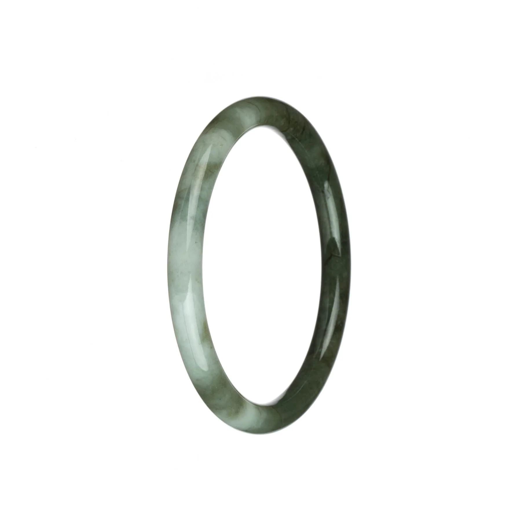 Certified Natural Olive Green and White Traditional Jade Bangle - 61mm Petite Round