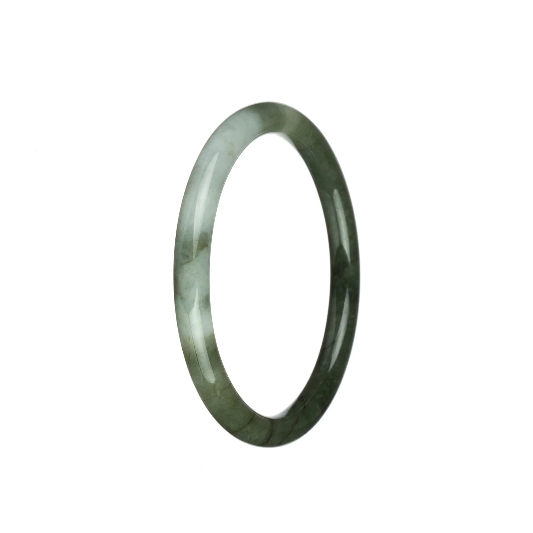 Certified Natural Olive Green and White Traditional Jade Bangle - 61mm Petite Round - Image 2