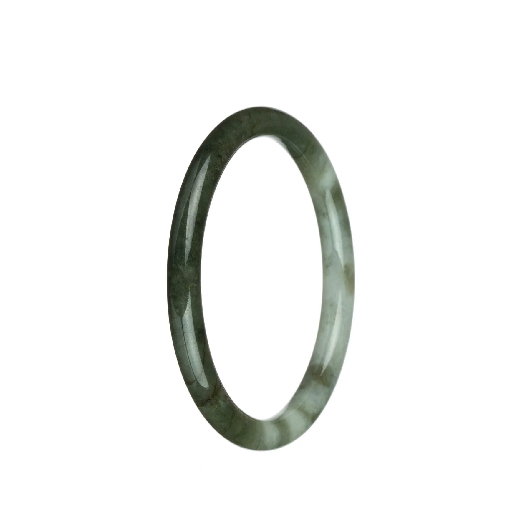 Certified Natural Olive Green and White Traditional Jade Bangle - 61mm Petite Round - Image 3