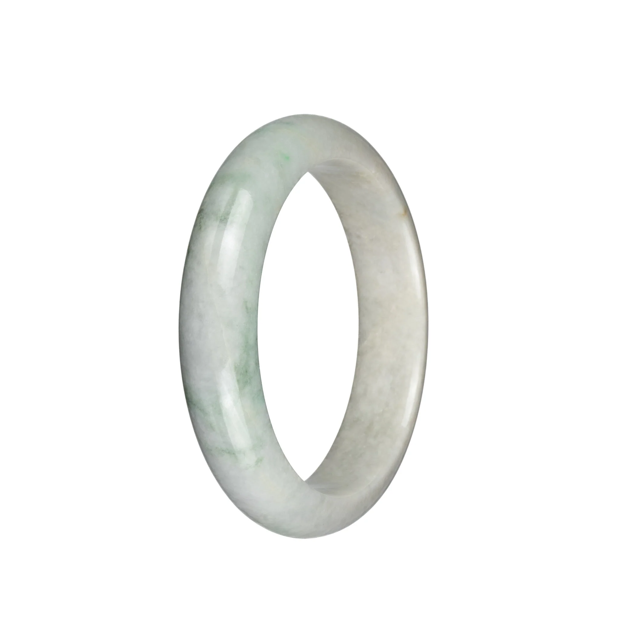 Certified Untreated Light Grey with Green Patterns Traditional Jade Bracelet - 58mm Half Moon - Image 2