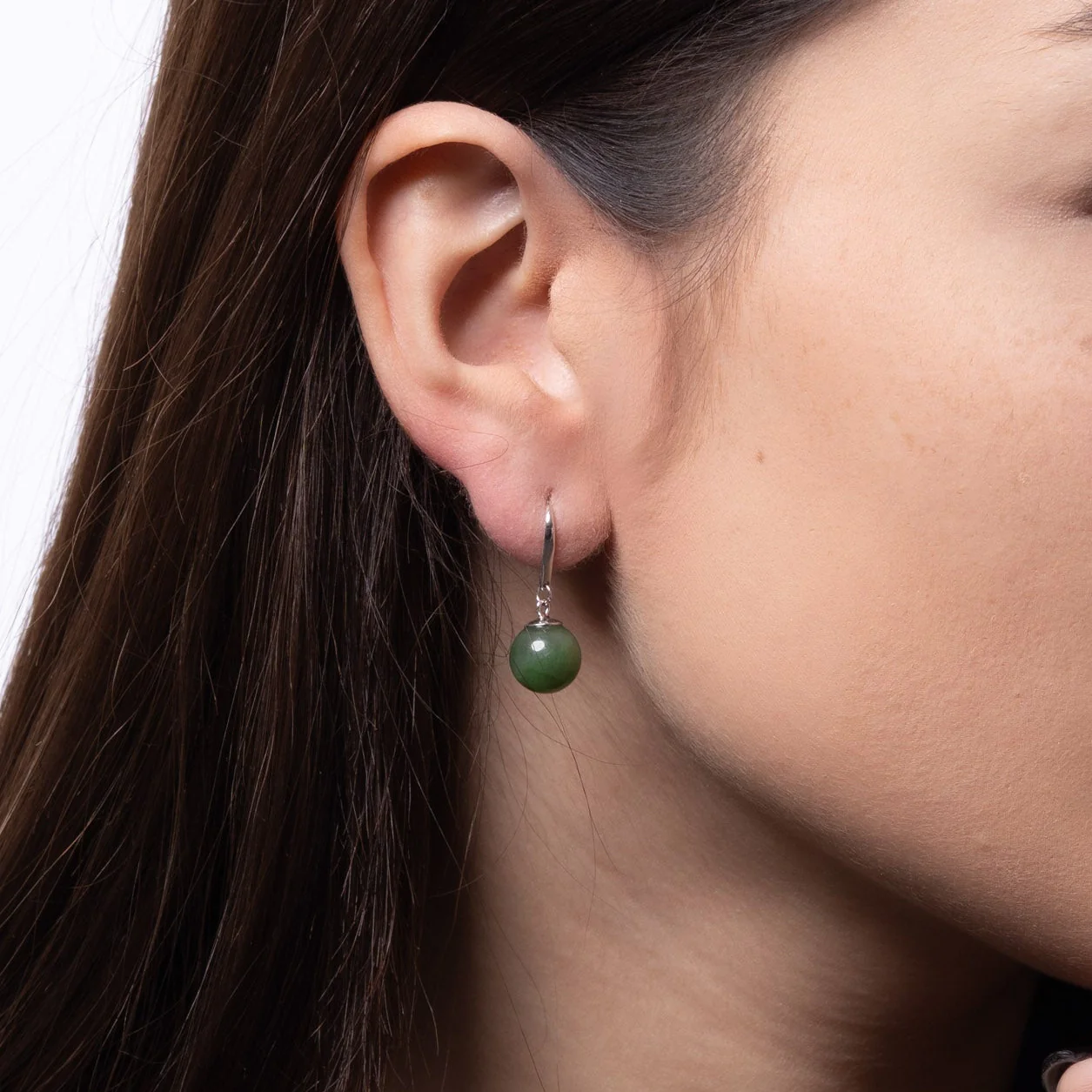 Classic Green Jade Drop Earrings – Nephrite Beads in Sterling Silver - Image 3