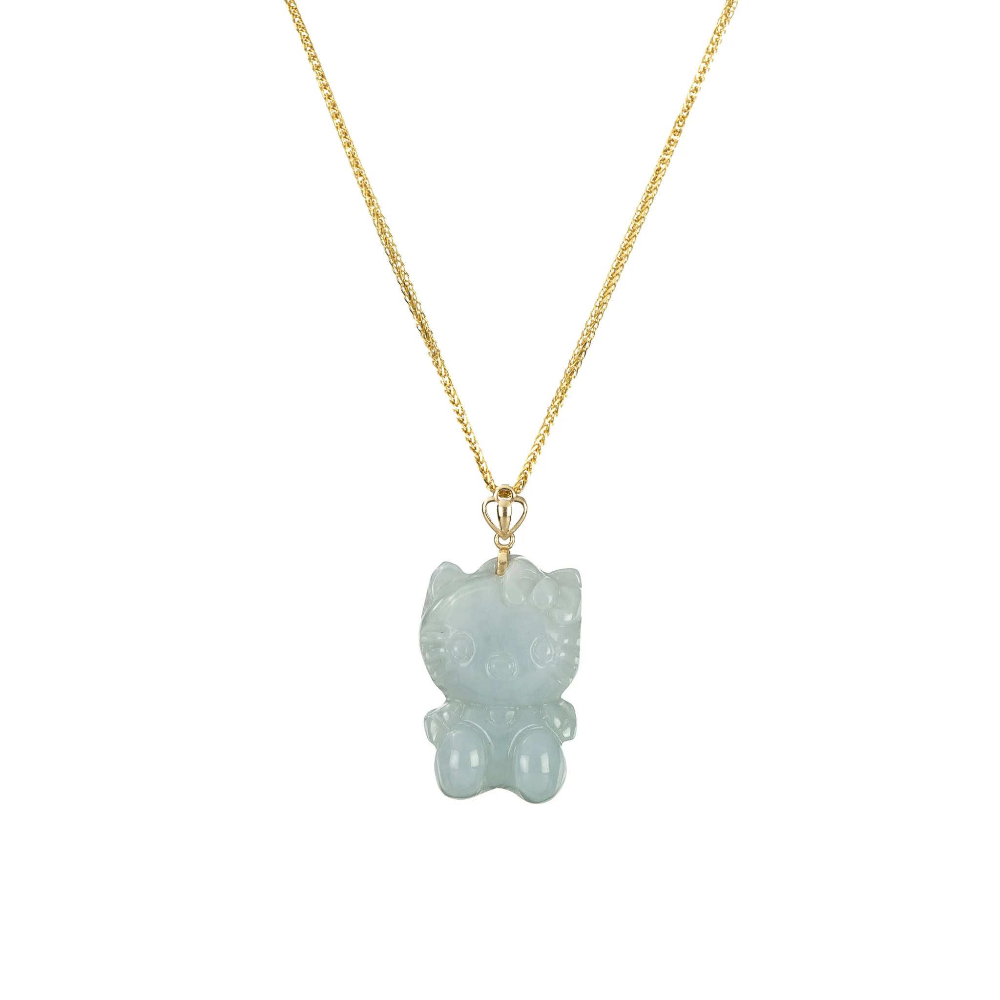 Cutesy Cat Jade Pendant with 18K Yellow Gold
