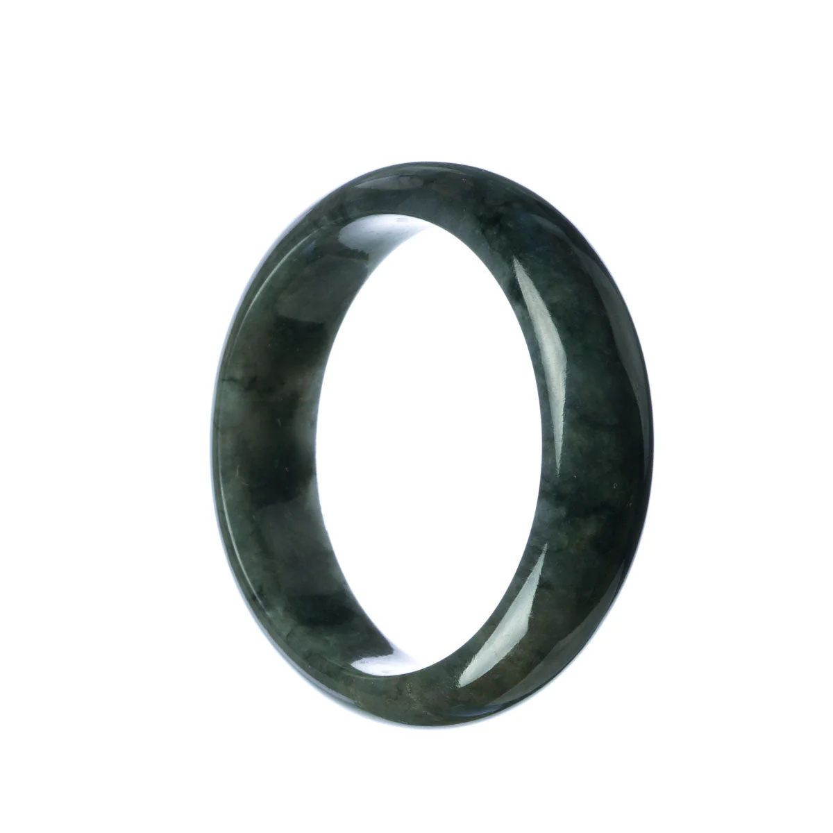 Real Grade A Dark Grey Burmese Jade Bracelet - 57mm Half Moon