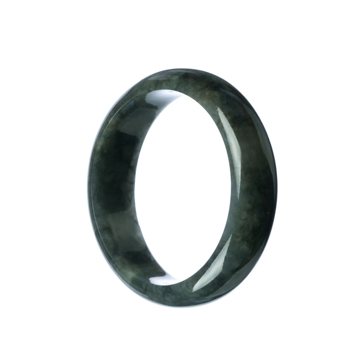 Genuine Grade A Dark Grey Jadeite Jade Bracelet - 58mm Half Moon