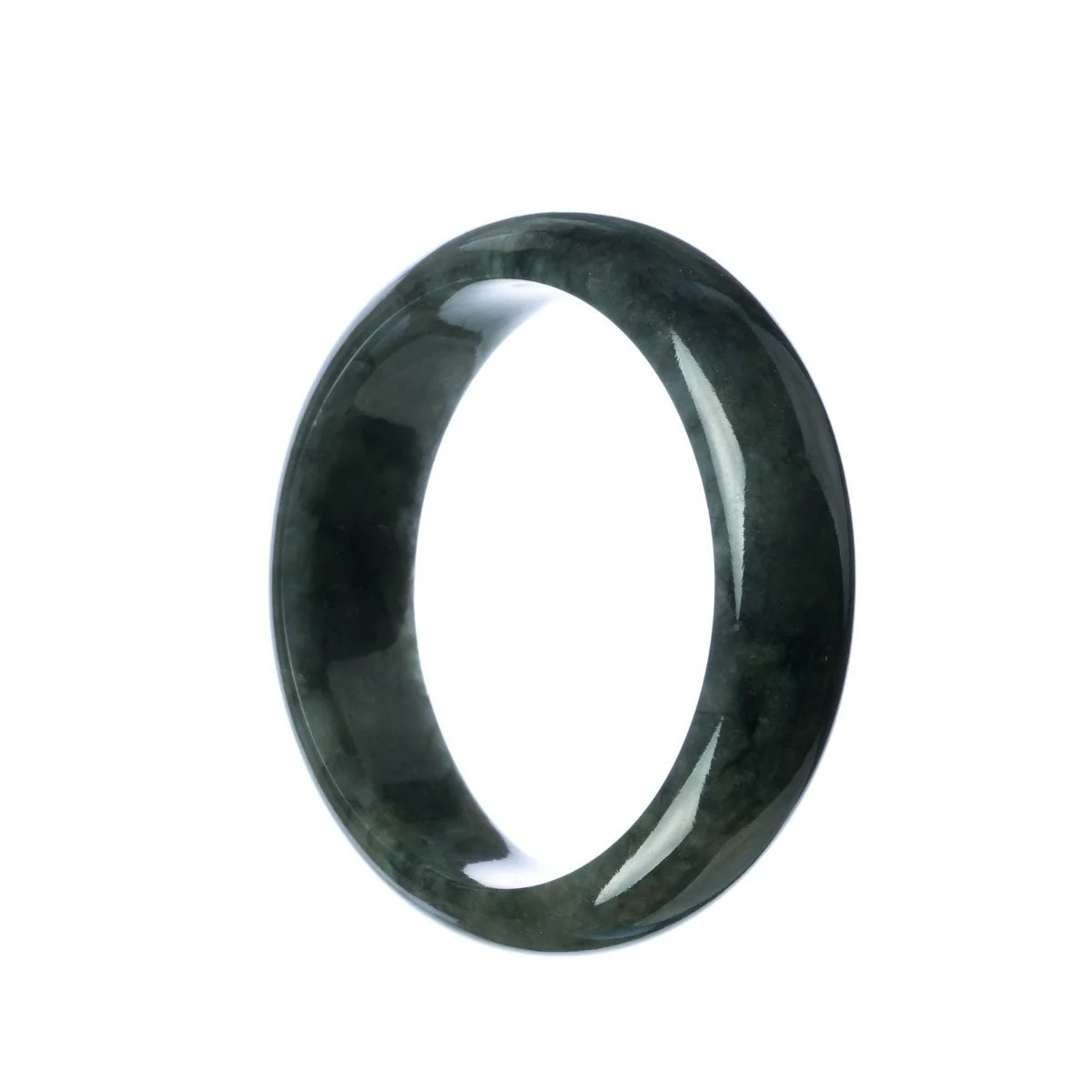 Genuine Grade A Dark Grey Jadeite Jade Bracelet - 58mm Half Moon - Image 2