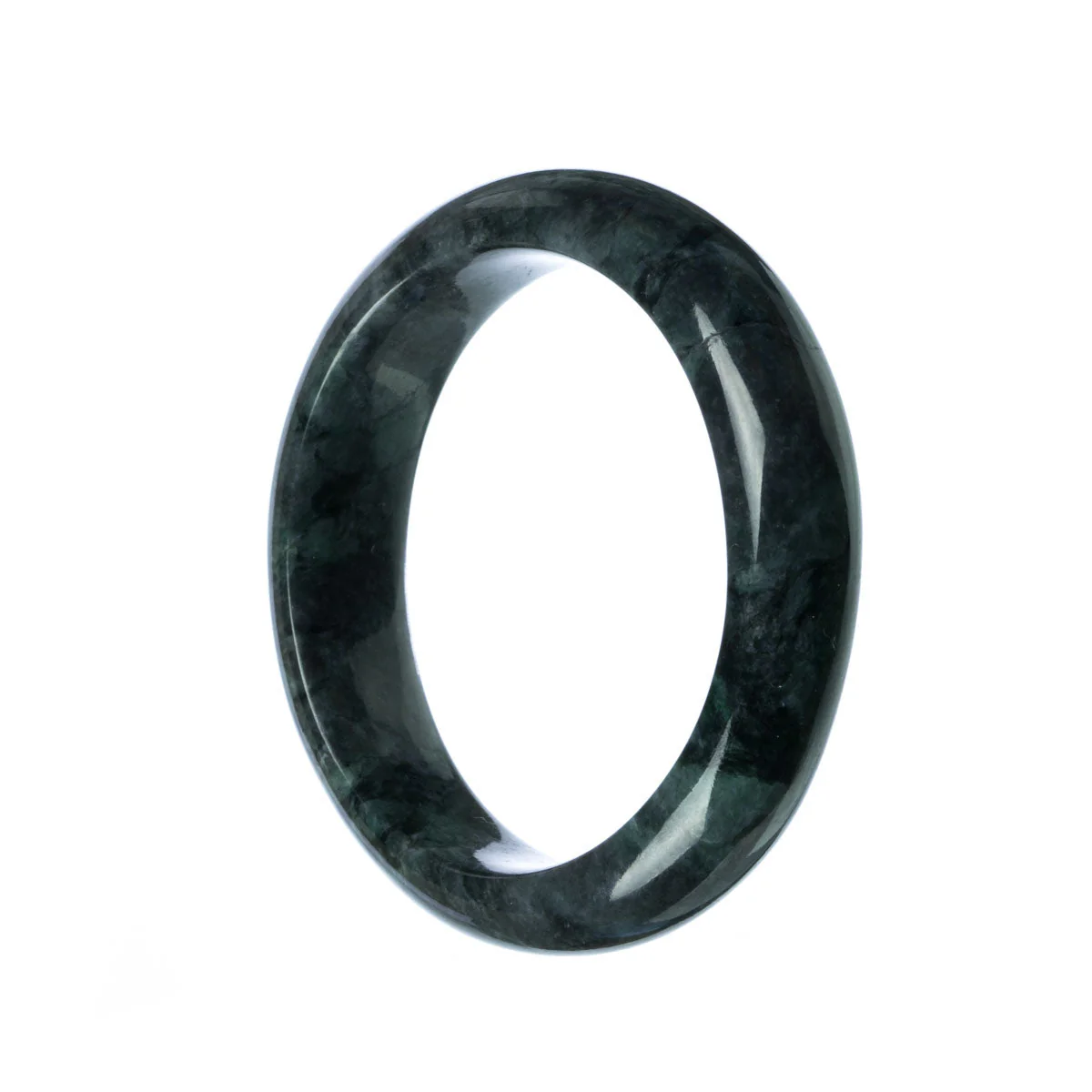 Real Natural Dark Grey Jadeite Jade Bangle - 59mm Half Moon
