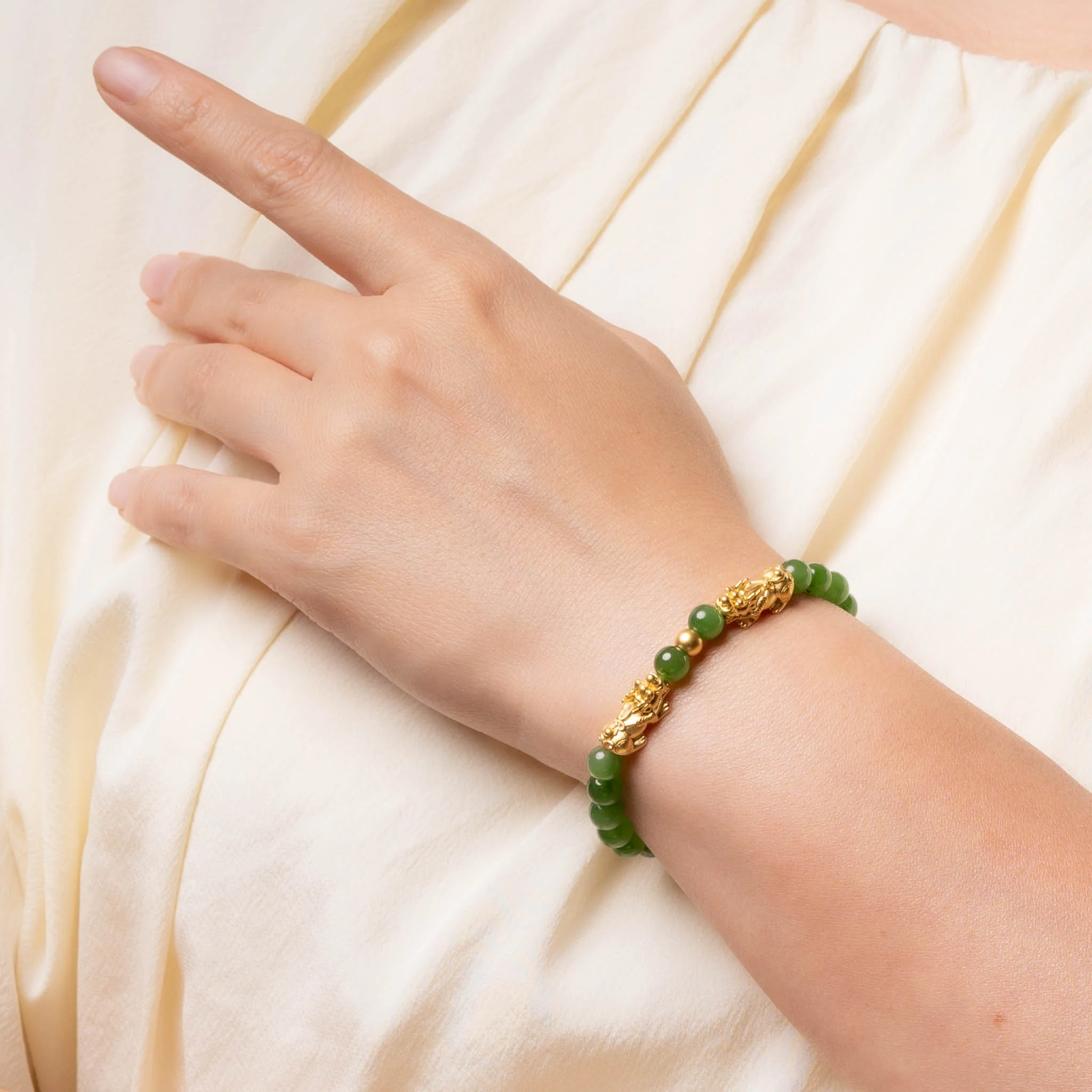 Double Fortune Pixiu Jade Bracelet with 999 Gold - Image 3
