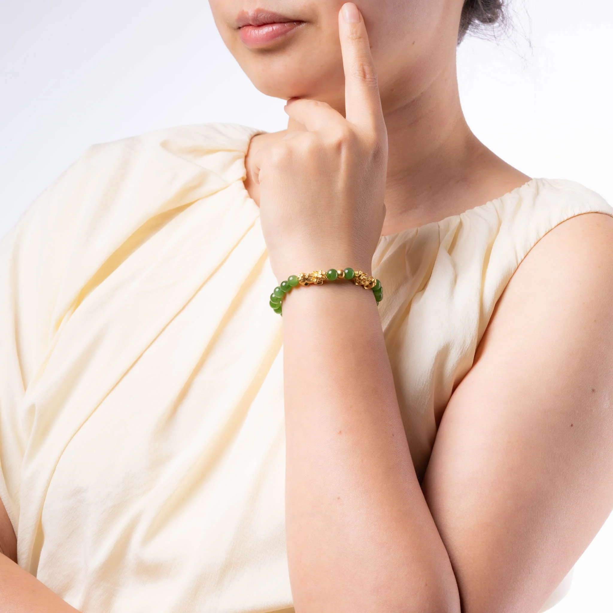 Double Fortune Pixiu Jade Bracelet with 999 Gold - Image 4