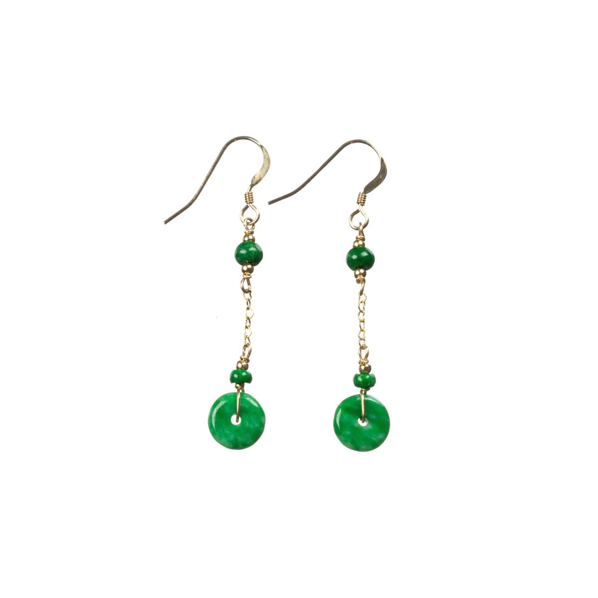 Emerald Green Jade Gold Drop Earrings