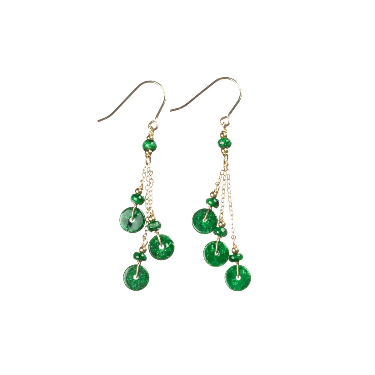 Emerald Green Jade Gold Drop Earrings