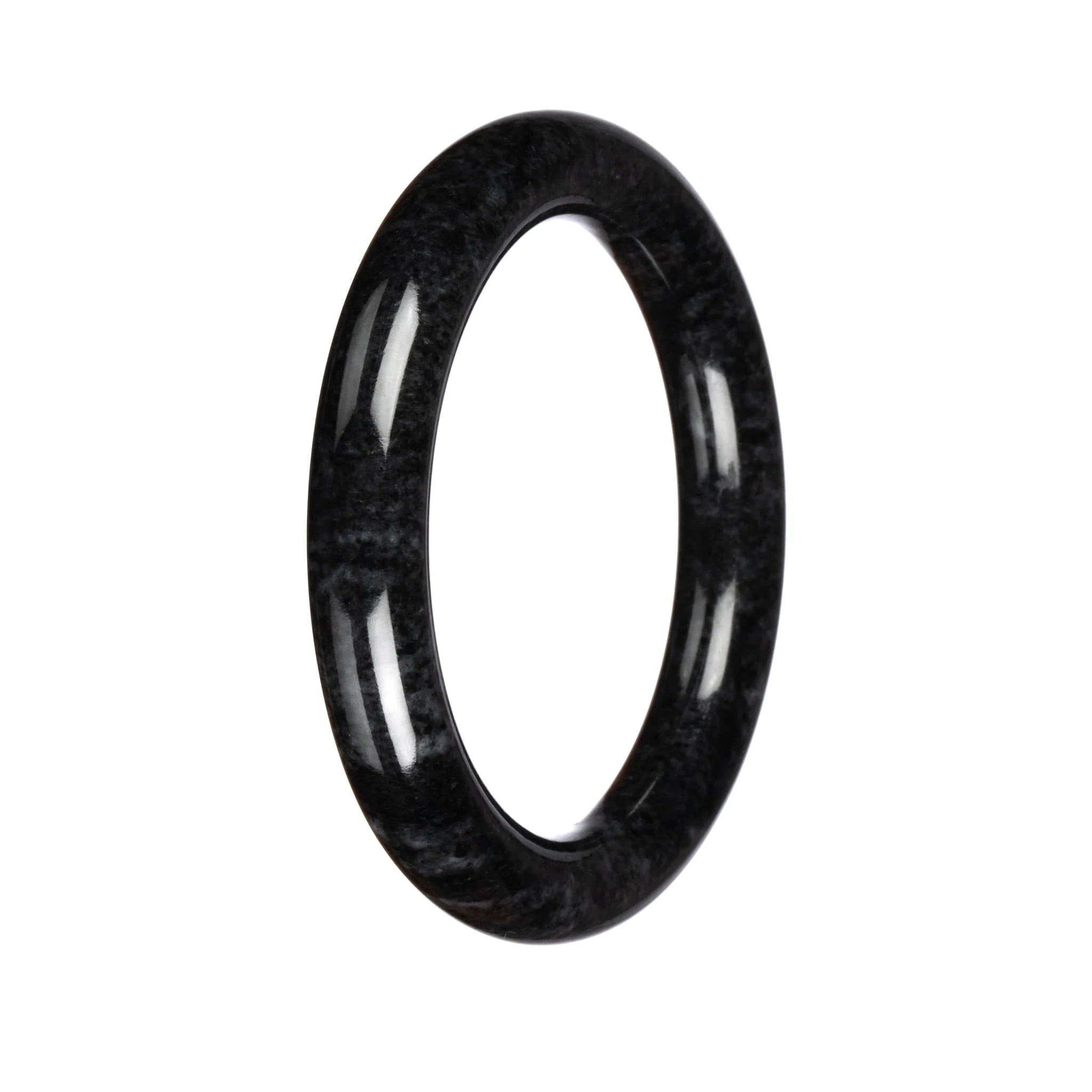 Genuine Black Pattern Traditional Jade Bangle - 60mm Round - Image 2