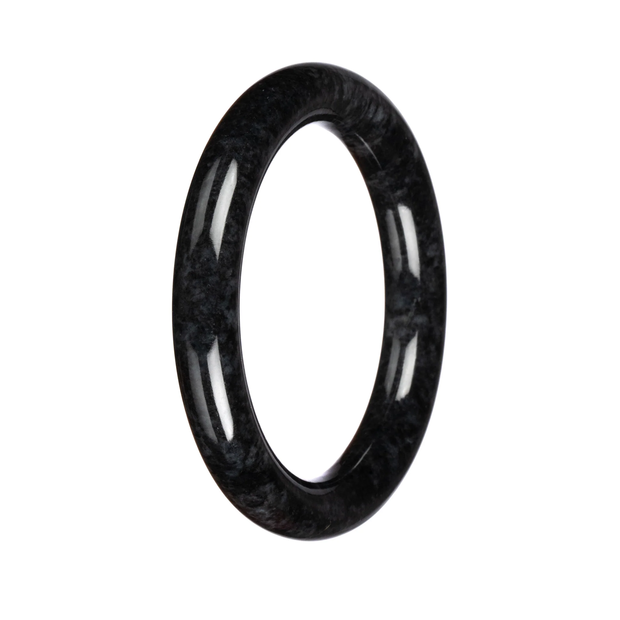 Genuine Black Pattern Traditional Jade Bangle - 60mm Round - Image 3