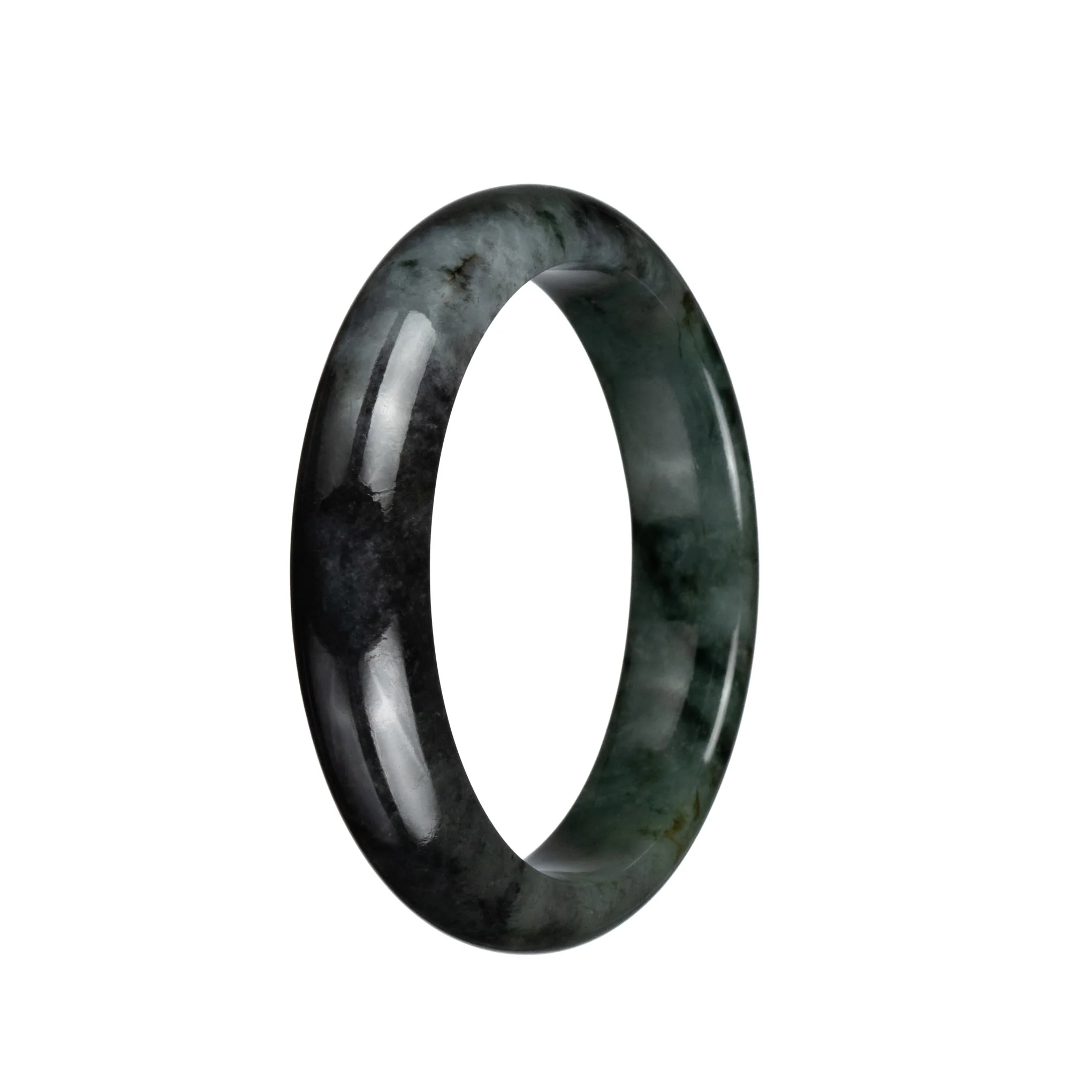 Genuine Grade A Black and Grey Jade Bangle - 60mm Half Moon - Image 3