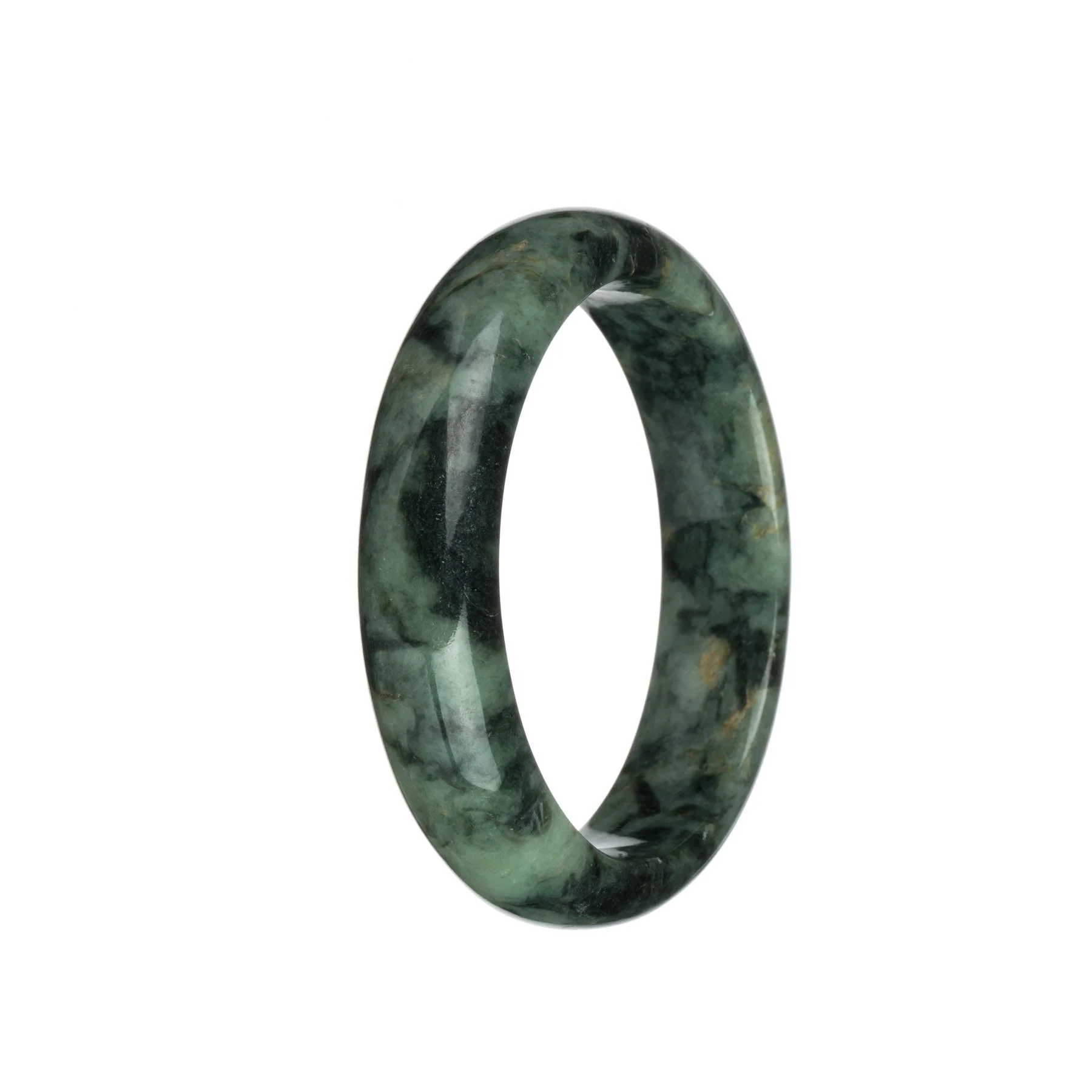 Genuine Grade A Green with Dark Green and Light Brown Patterns Traditional Jade Bracelet - 60mm Half Moon - Image 2