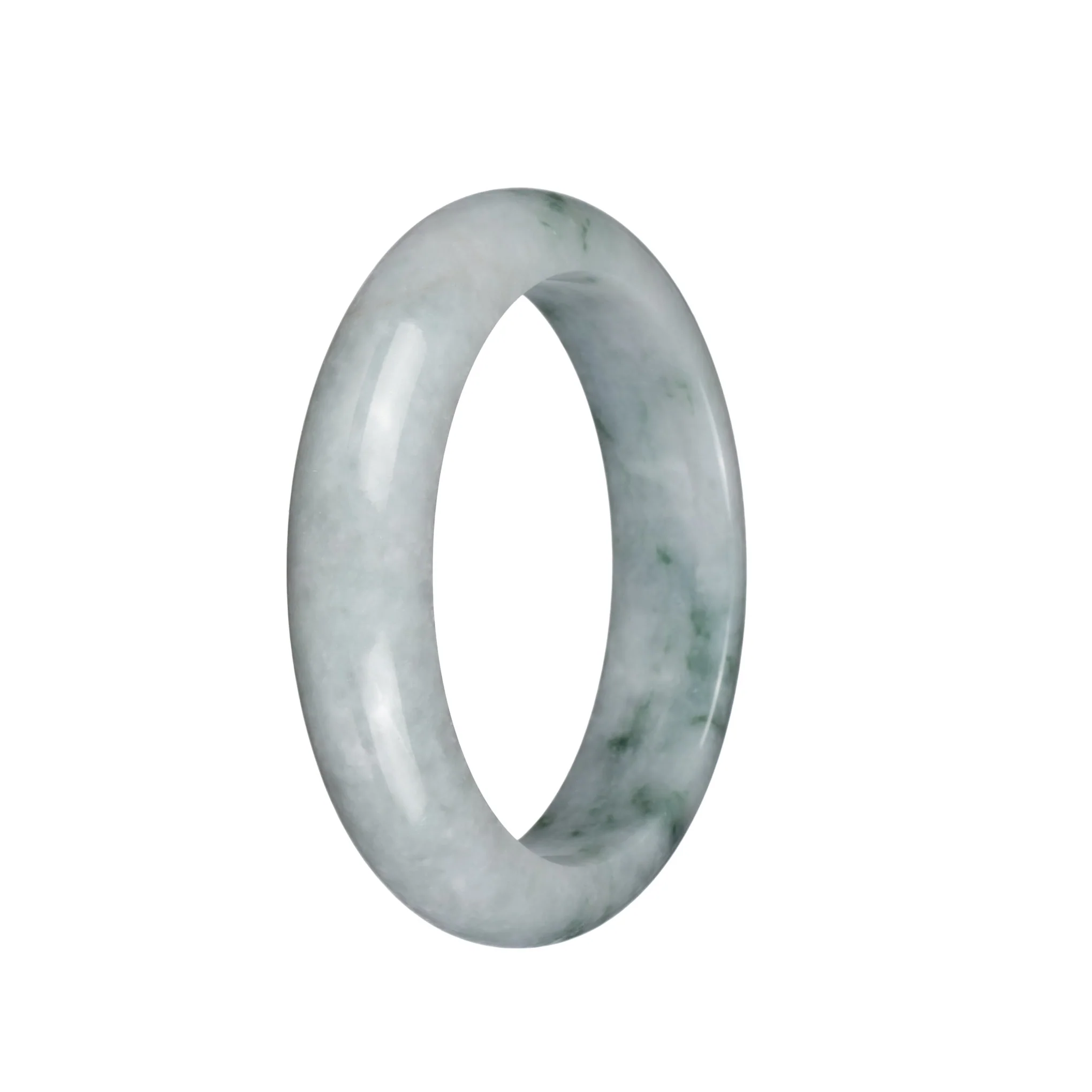 Genuine Grade A Grey with Green Patterns Jadeite Bangle Bracelet - 58mm Half Moon - Image 2