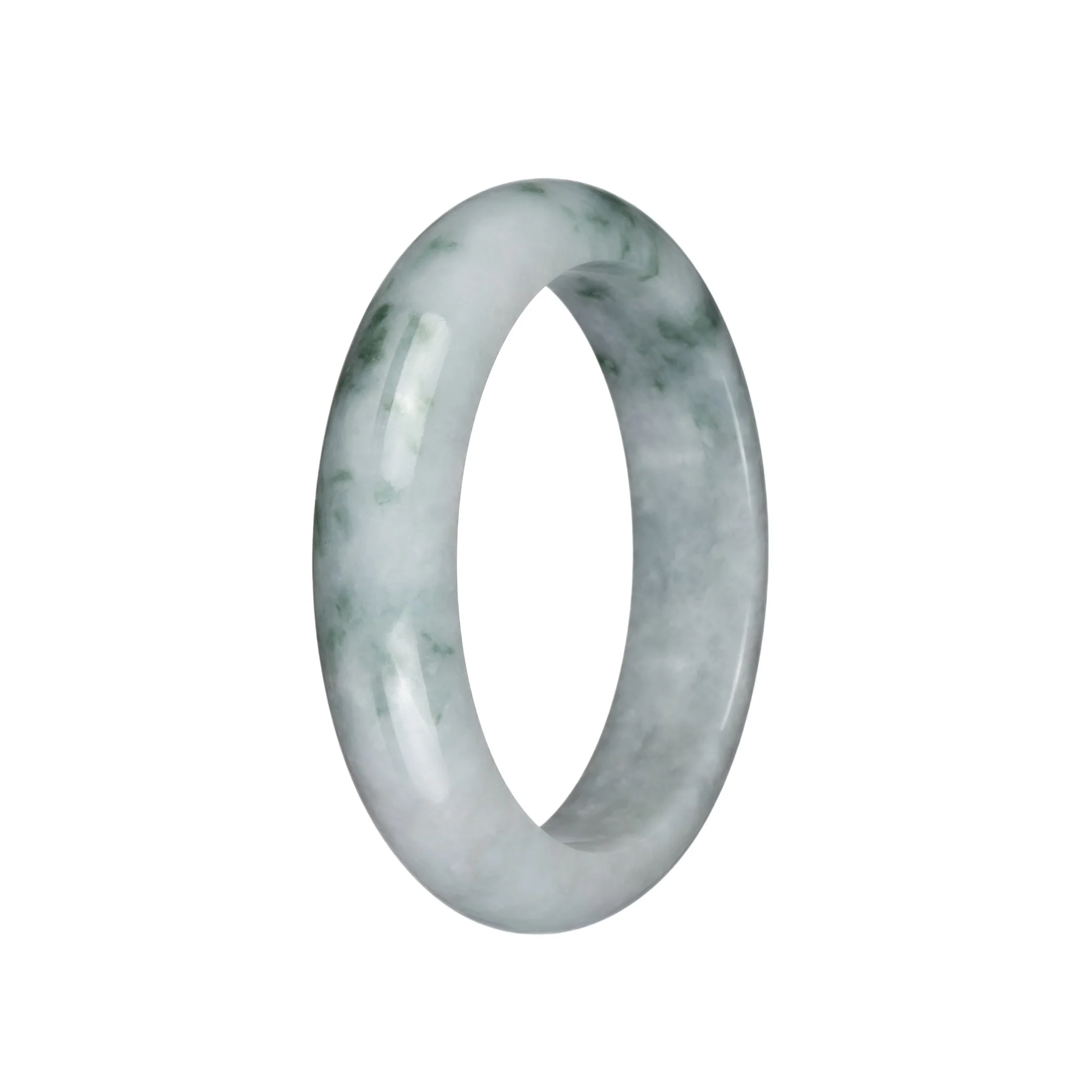 Genuine Grade A Grey with Green Patterns Jadeite Bangle Bracelet - 58mm Half Moon - Image 3