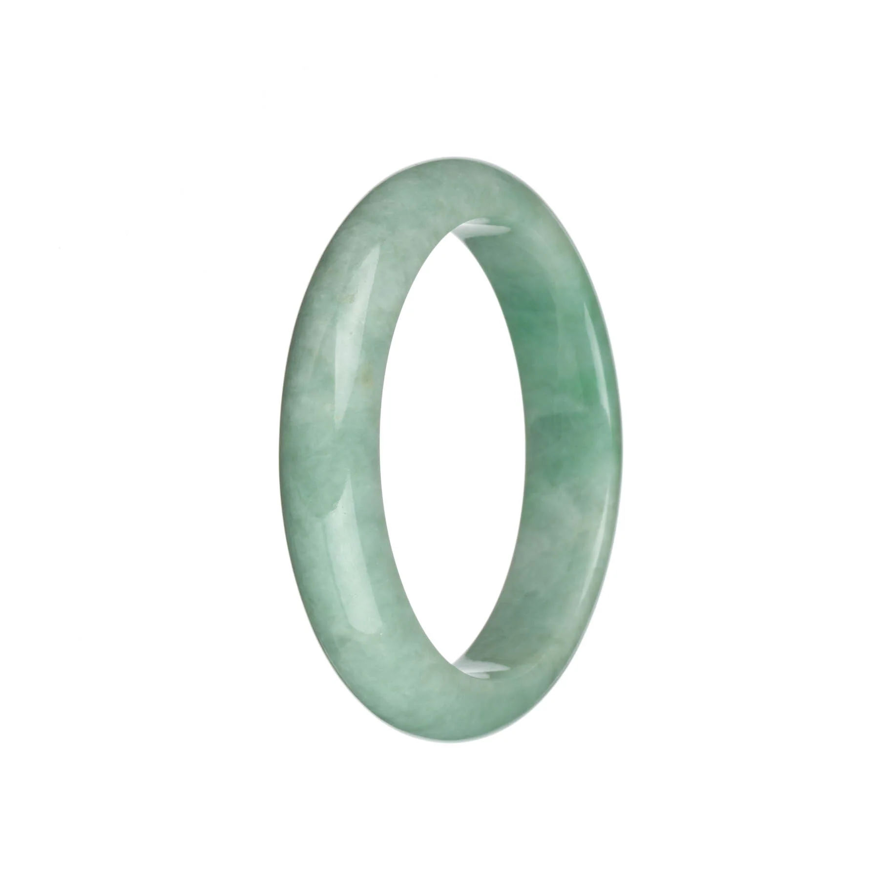 Genuine Grade A Light Green with Emerald Green Jade Bangle - 59mm Half Moon - Image 3