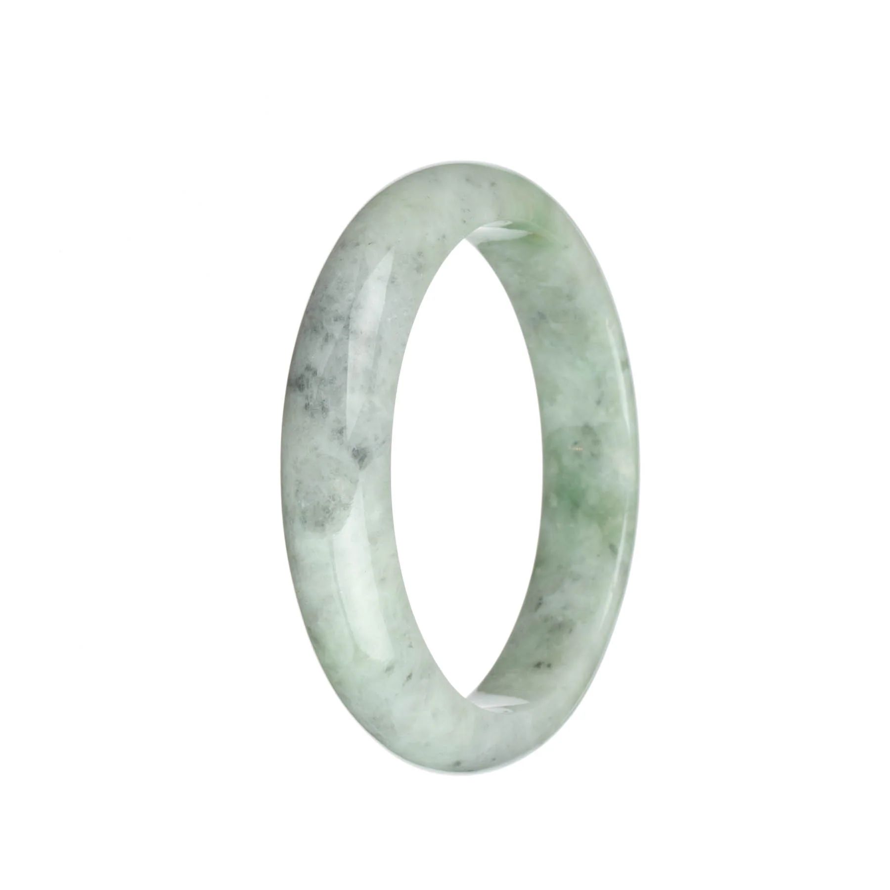 Genuine Grade A Light Grey and Green with Grey Spots Jadeite Jade Bracelet - 63mm Half Moon - Image 2