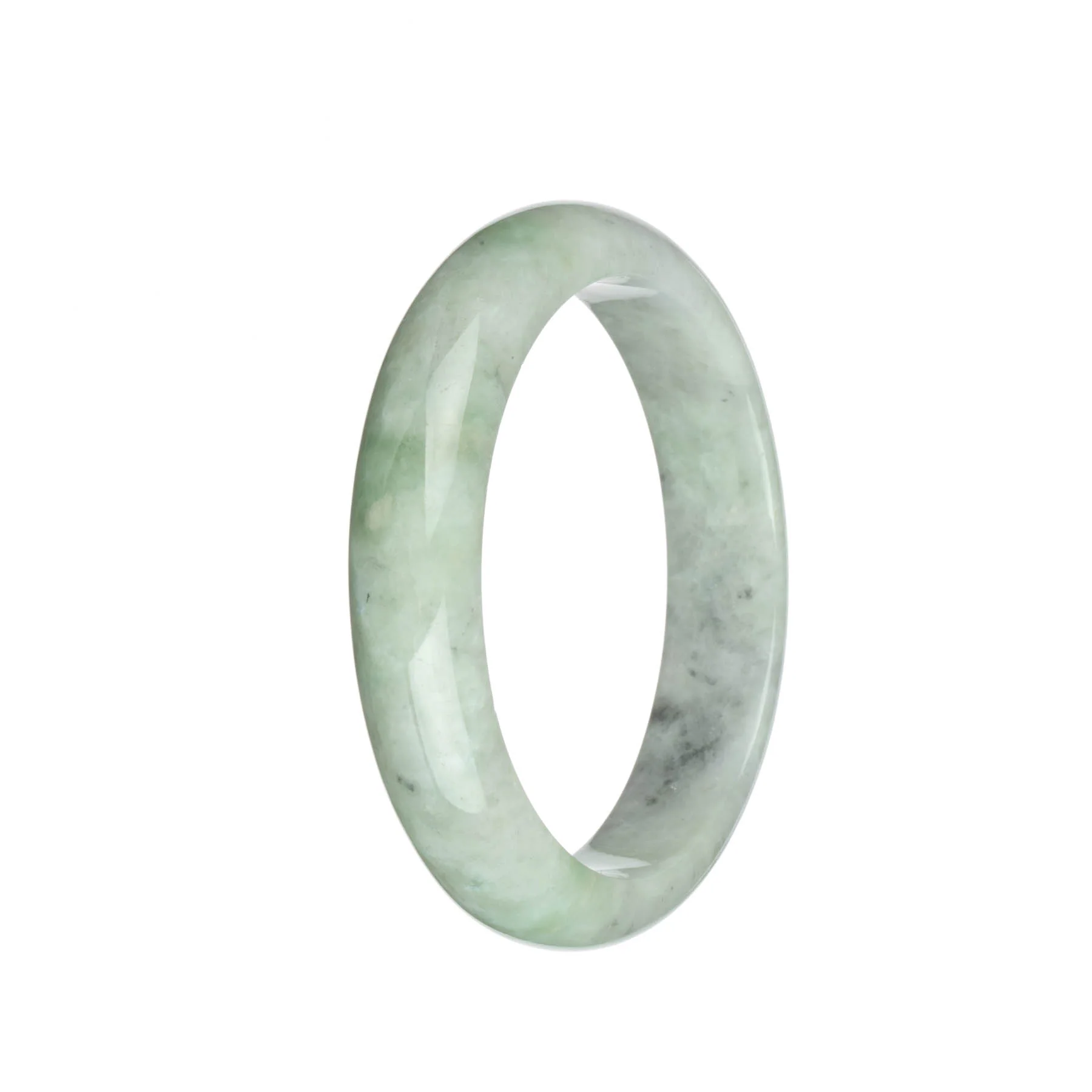 Genuine Grade A Light Grey and Green with Grey Spots Jadeite Jade Bracelet - 63mm Half Moon - Image 3