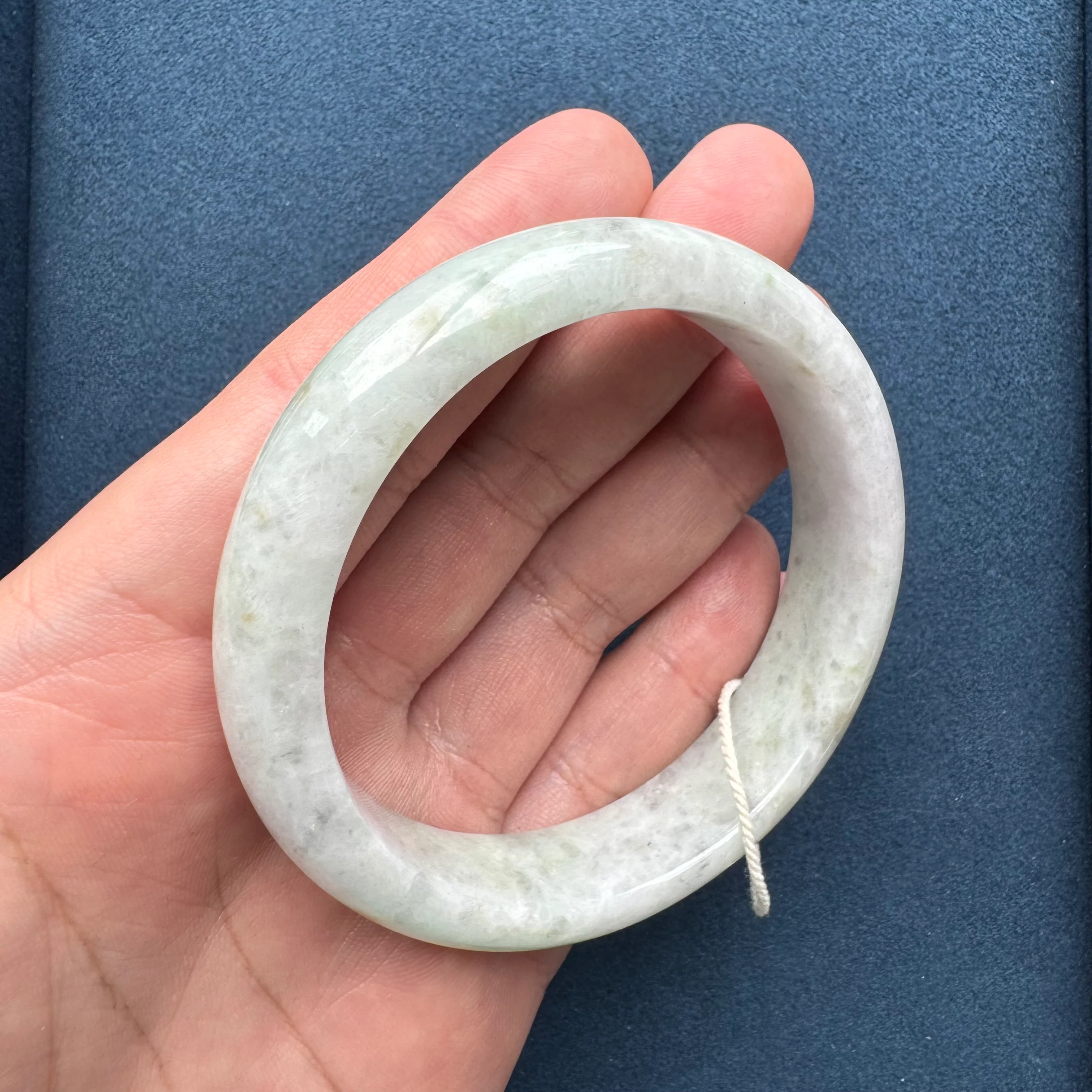 Genuine Grade A Light Grey and Light Green with Grey and Light Brown Spots Jadeite Bangle Bracelet - 62mm Half Moon - Image 6