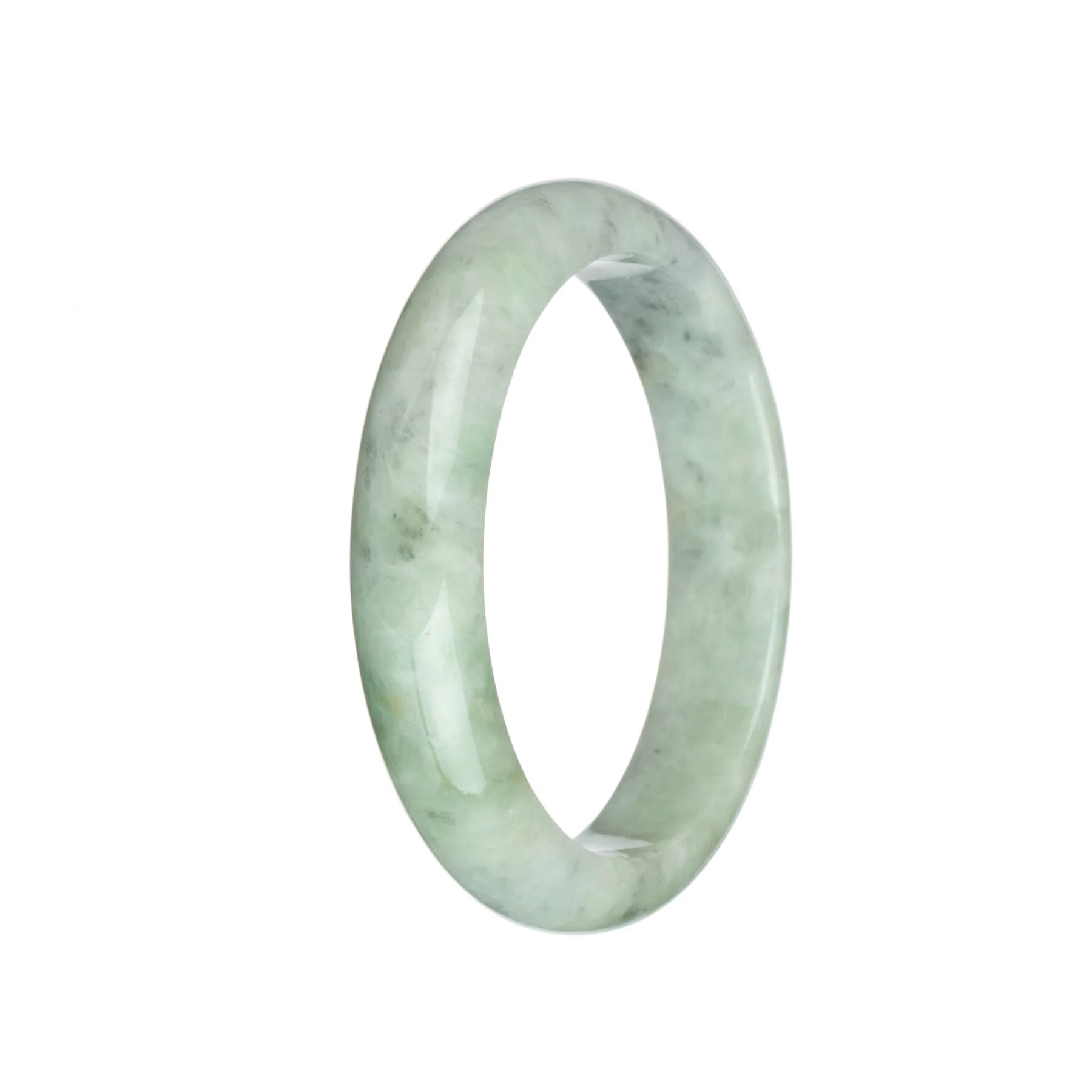 Genuine Grade A Light Grey and Light Green with Grey and Light Brown Spots Jadeite Jade Bracelet - 63mm Half Moon - Image 2