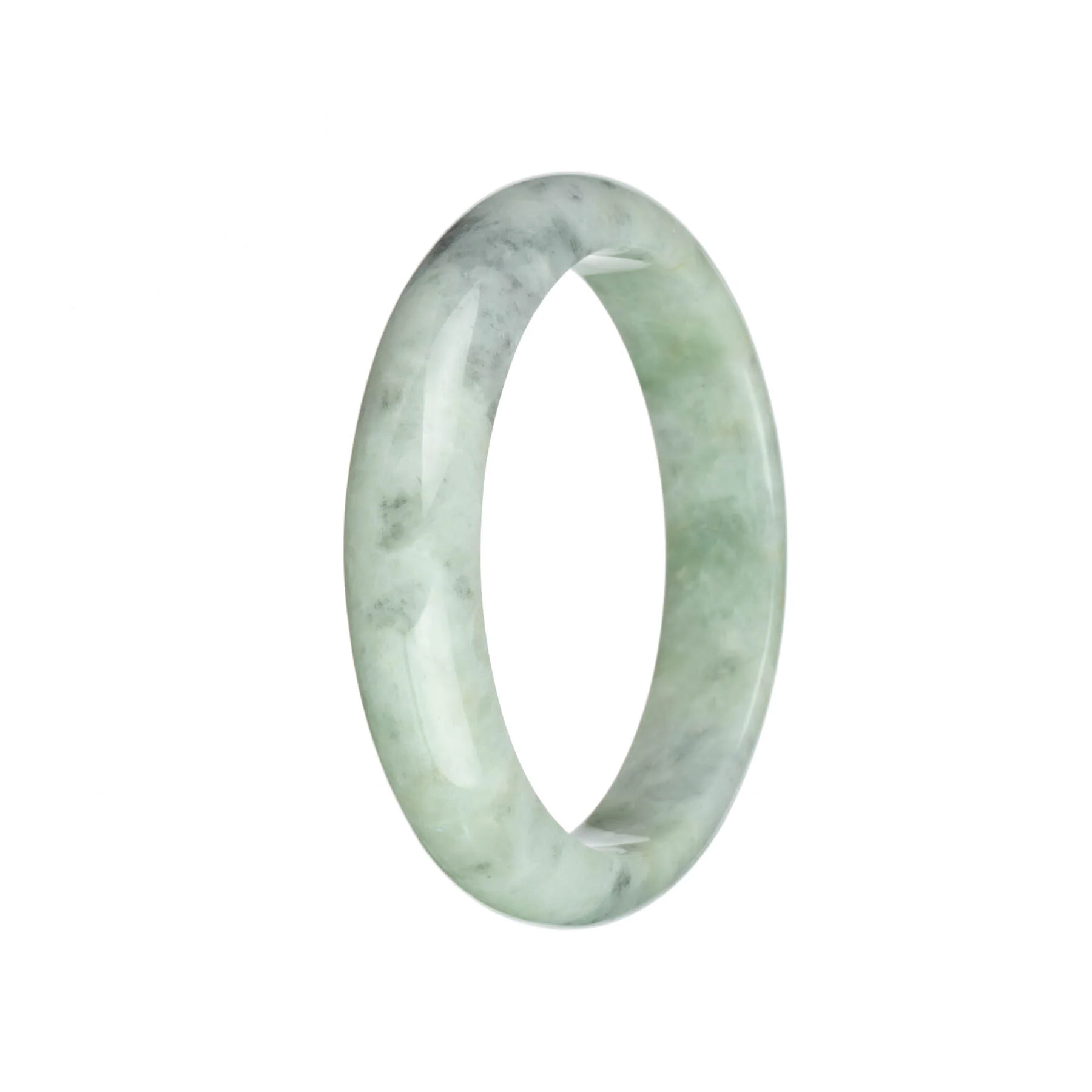 Genuine Grade A Light Grey and Light Green with Grey and Light Brown Spots Jadeite Jade Bracelet - 63mm Half Moon - Image 3