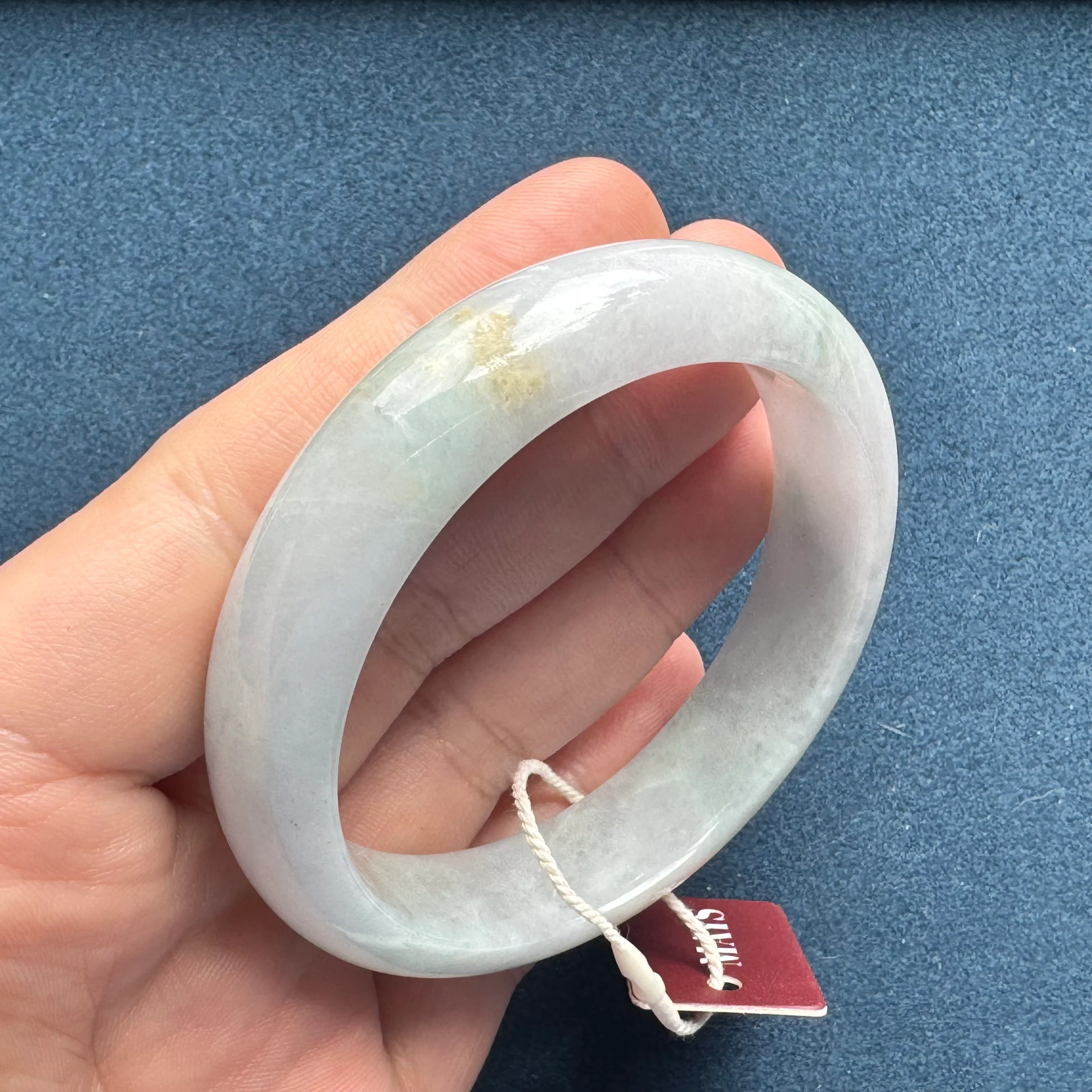 Genuine Grade A Pale Lavender and Pale Green with Light Brown Patch Jadeite Jade Bangle Bracelet - 58mm Half Moon - Image 5