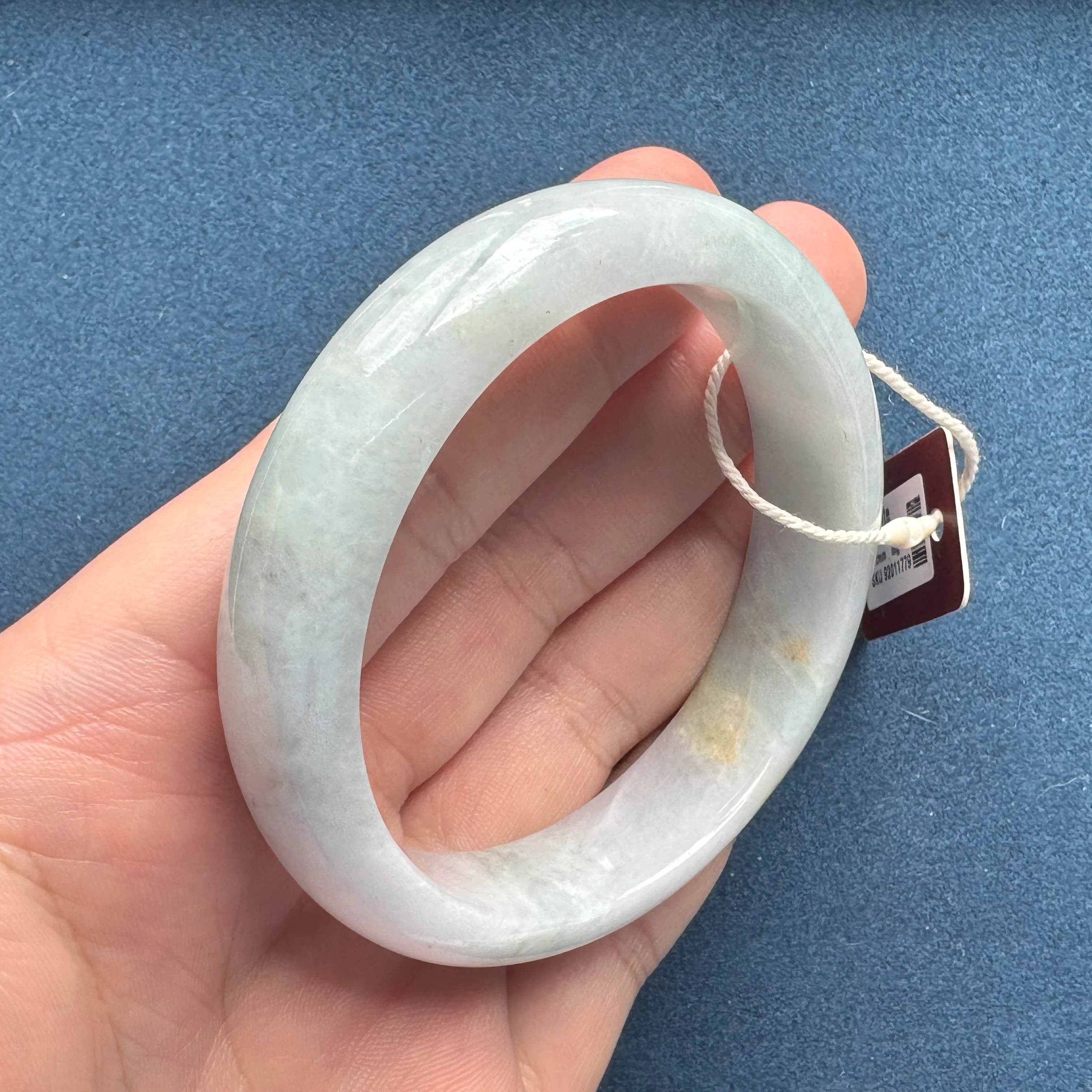 Genuine Grade A Pale Lavender and Pale Green with Light Brown Patch Jadeite Jade Bangle Bracelet - 58mm Half Moon - Image 6