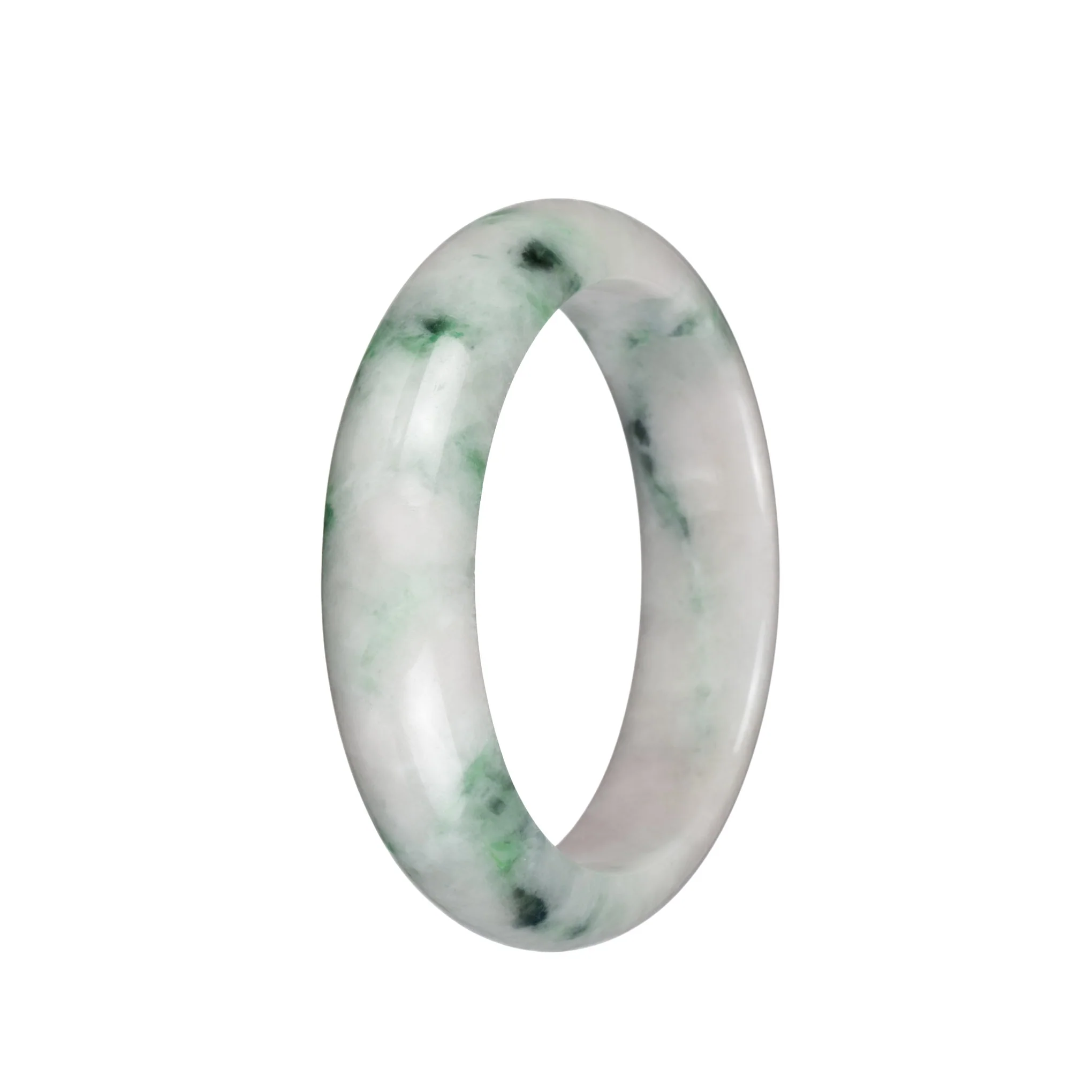 Genuine Grade A White with Emerald Green Patterns Burma Jade Bangle - 58mm Half Moon - Image 2