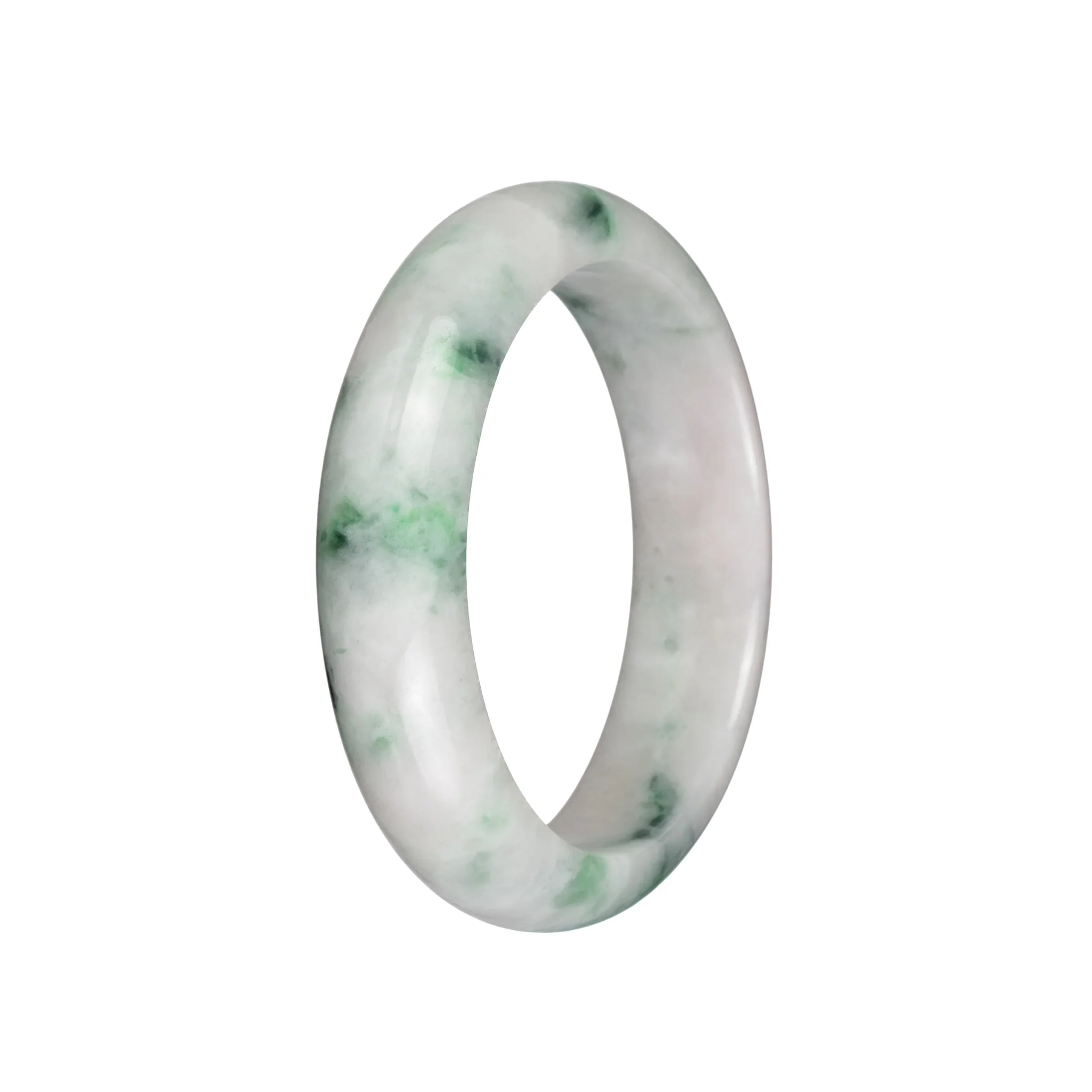 Genuine Grade A White with Emerald Green Patterns Burma Jade Bangle - 58mm Half Moon - Image 3