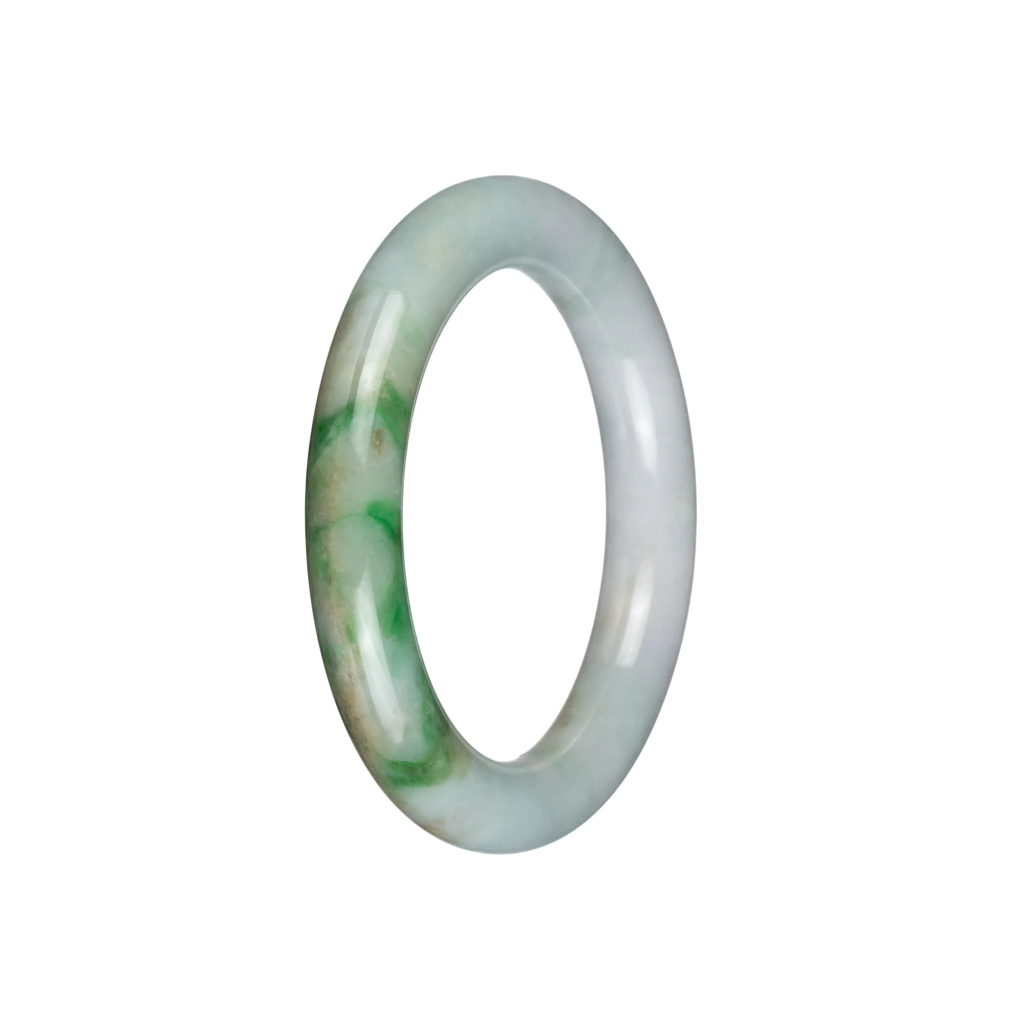 Genuine Grade A White with Emerald Green Patterns Jade Bangle - 53mm Round - Image 3