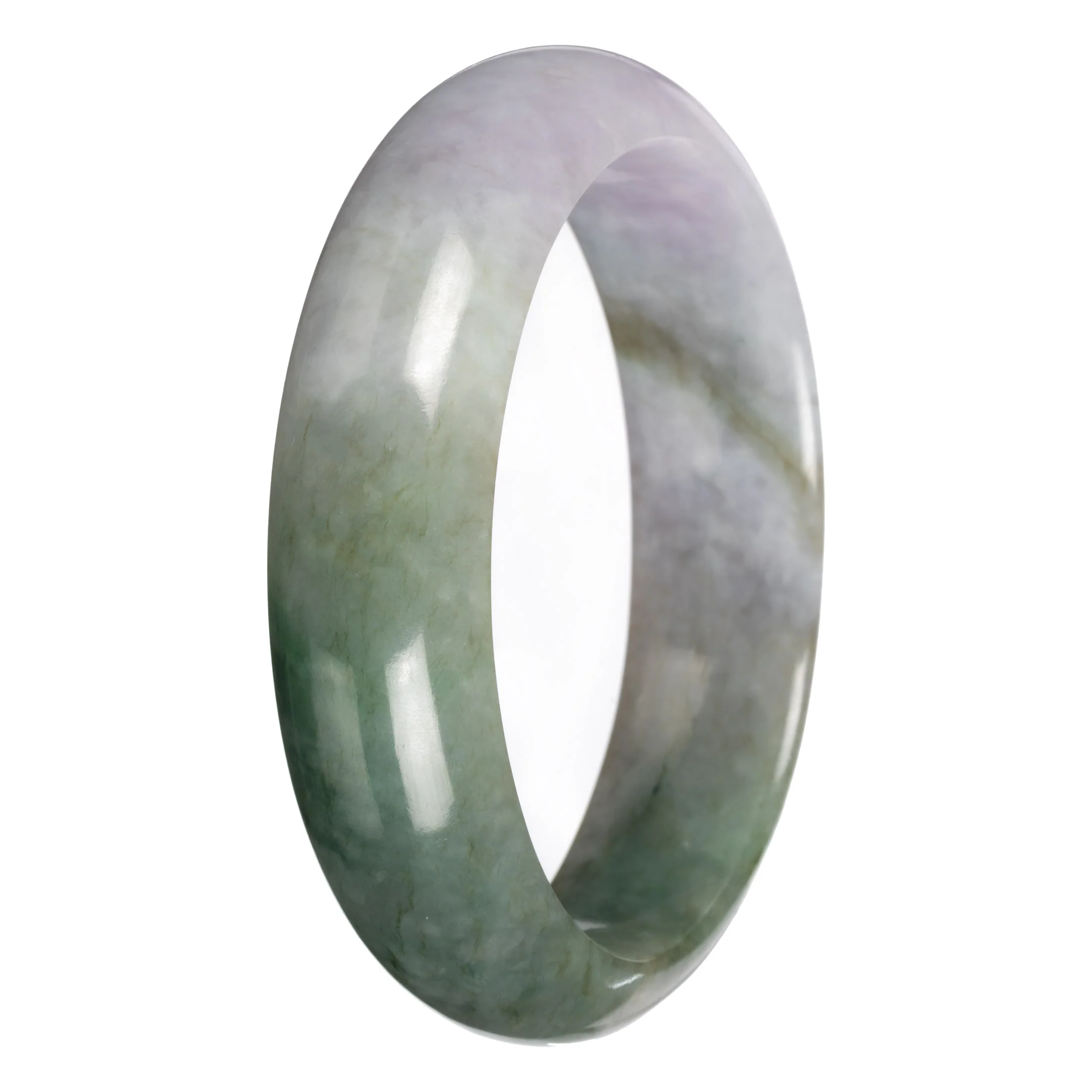 Genuine Green with Lavender Section Jadeite Jade Bangle - 62mm Half Moon - Image 2