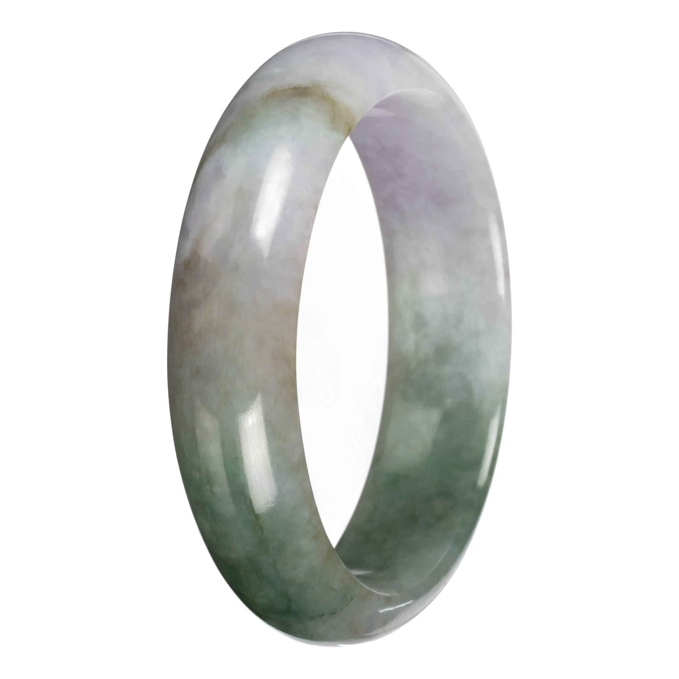 Genuine Green with Lavender Section Jadeite Jade Bangle - 62mm Half Moon - Image 4