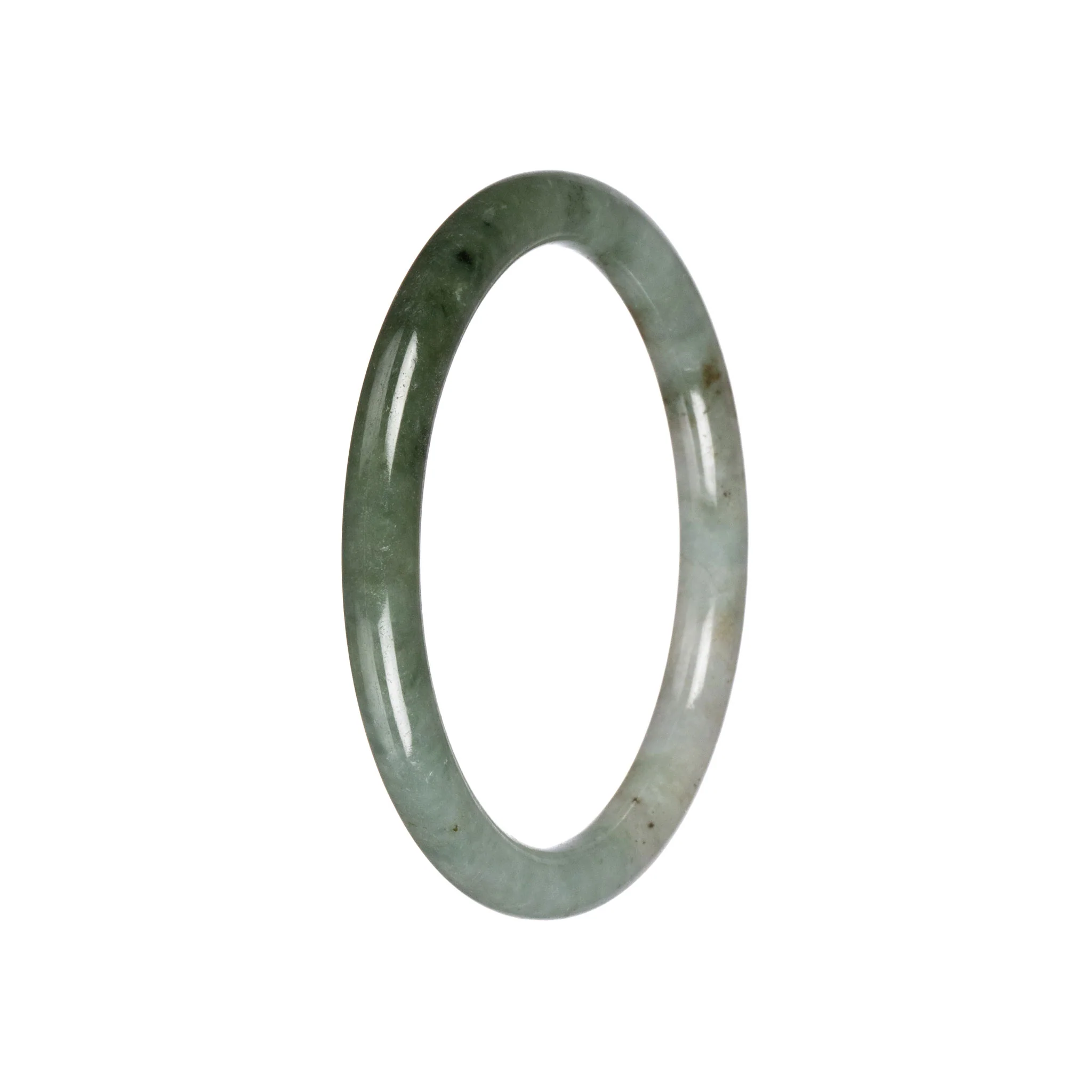 Genuine Green with White Jade Bangle - 59mm Petite Round