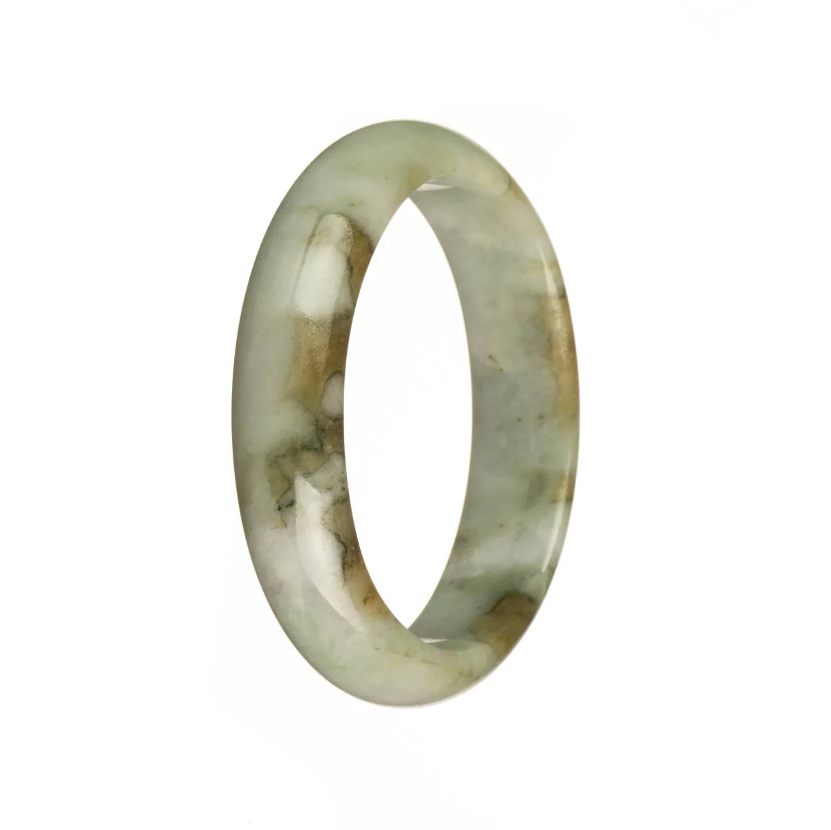 Genuine Type A Pale Green with Brown pattern Jadeite Jade Bangle - 54mm Half Moon