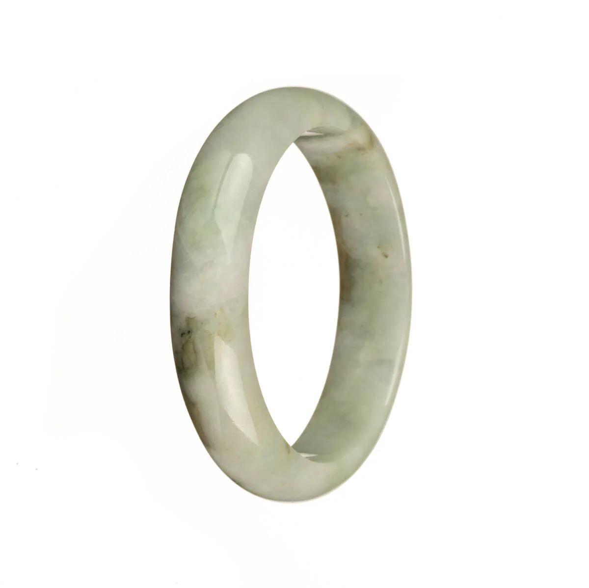 Genuine Type A Pale Green with Brown pattern Jadeite Jade Bangle - 54mm Half Moon - Image 2