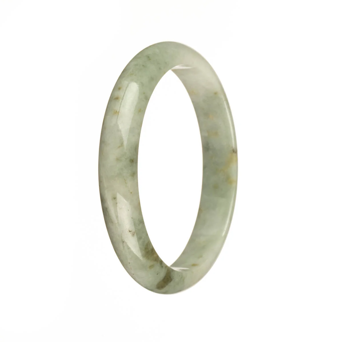 Real Natural White with Green Pattern Jadeite Bangle - 58mm Half Moon