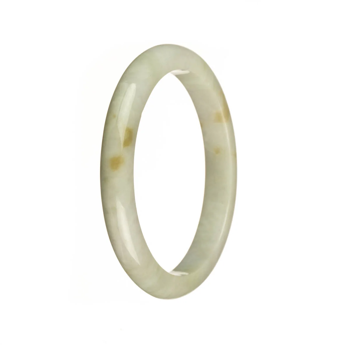 Genuine Grade A White with Brown Spots Traditional Jade Bracelet - 56mm Semi Round