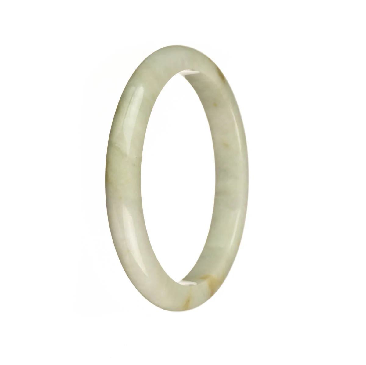 Genuine Grade A White with Brown Spots Traditional Jade Bracelet - 56mm Semi Round - Image 2