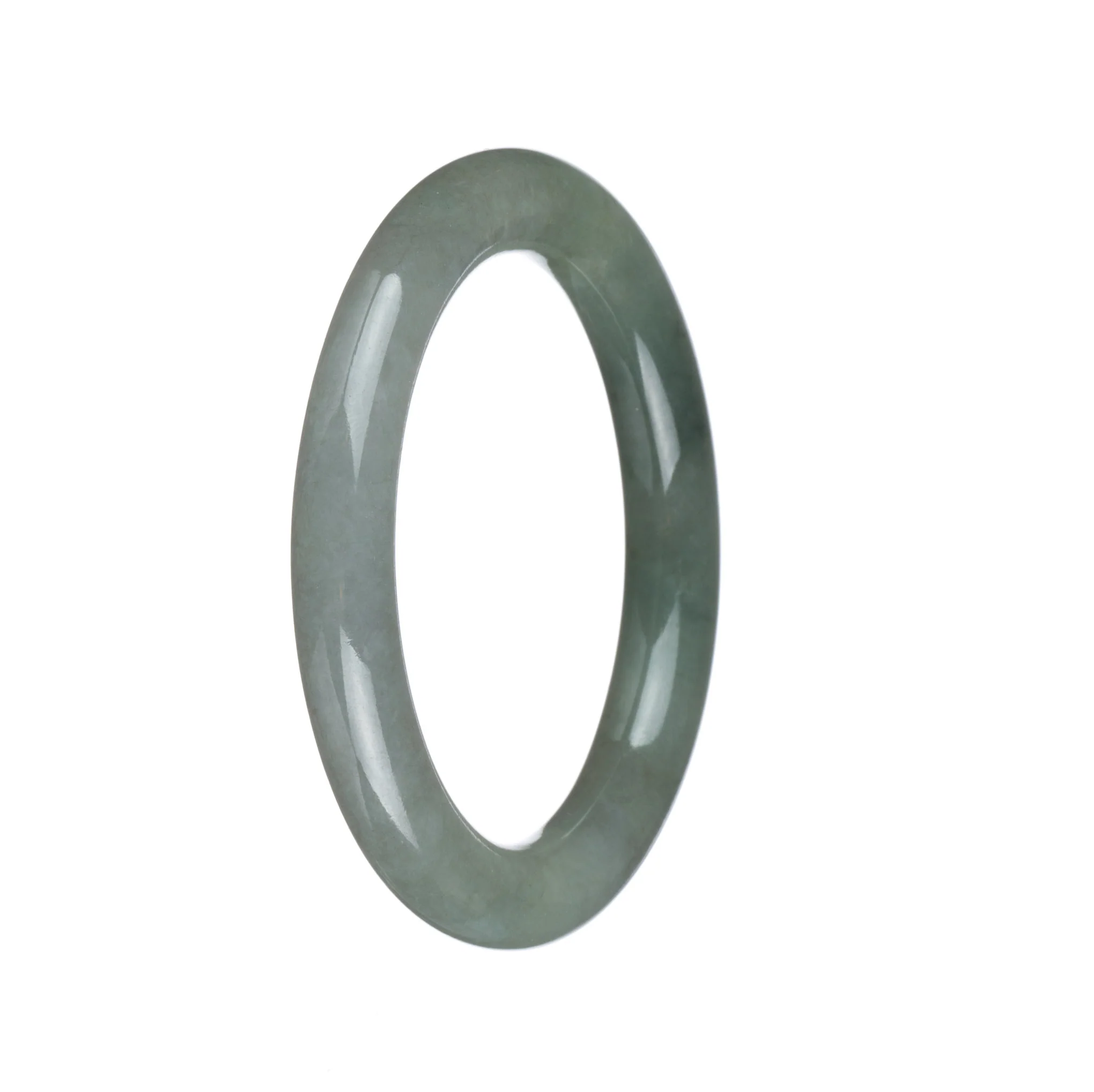 Genuine Type A Green with Dark Green Pattern Jade Bracelet - 51mm Petite Round - Image 2