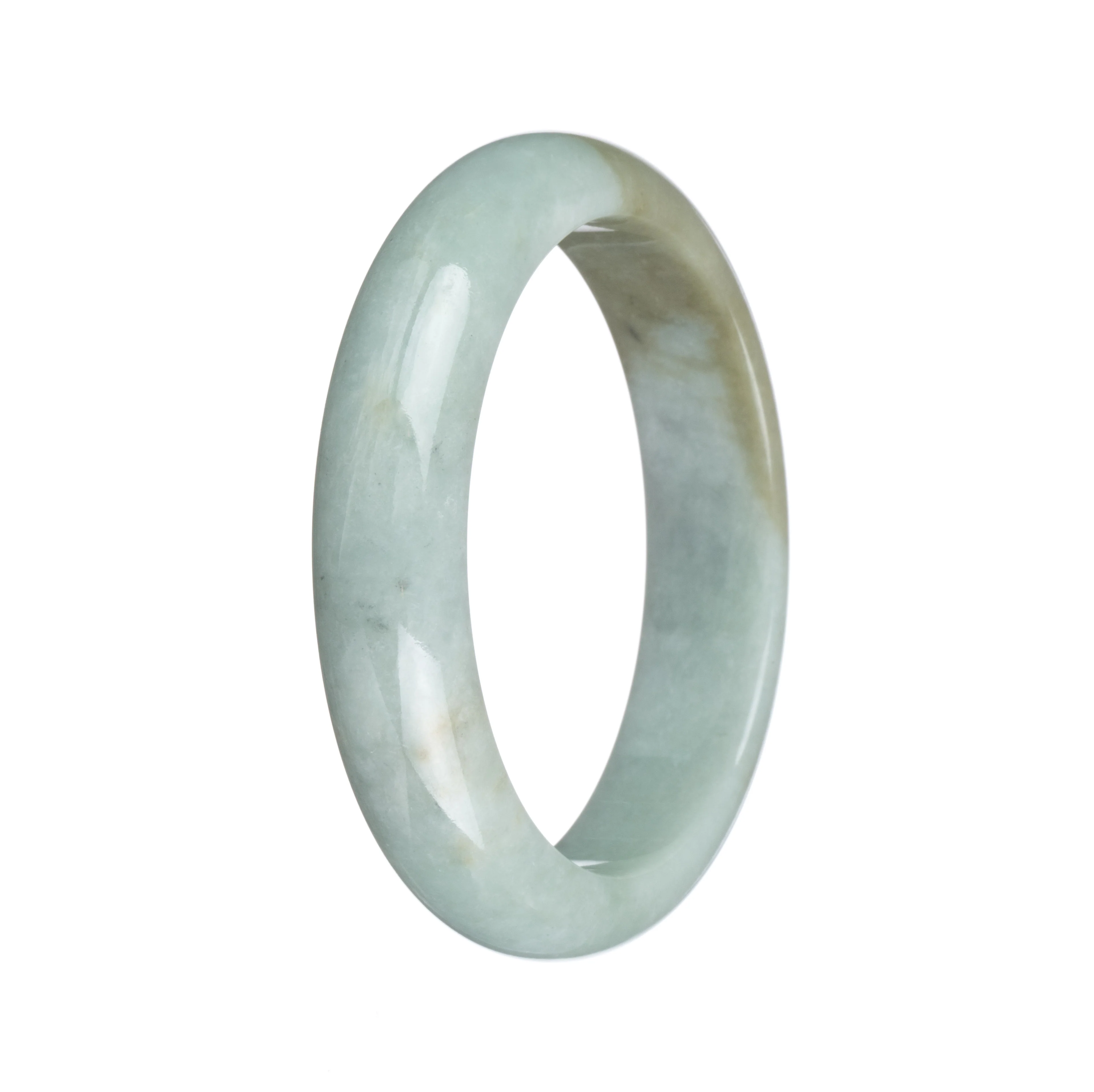Genuine Grade A Green with Olive Green Patches Jadeite Jade Bangle Bracelet - 57mm Half Moon - Image 2
