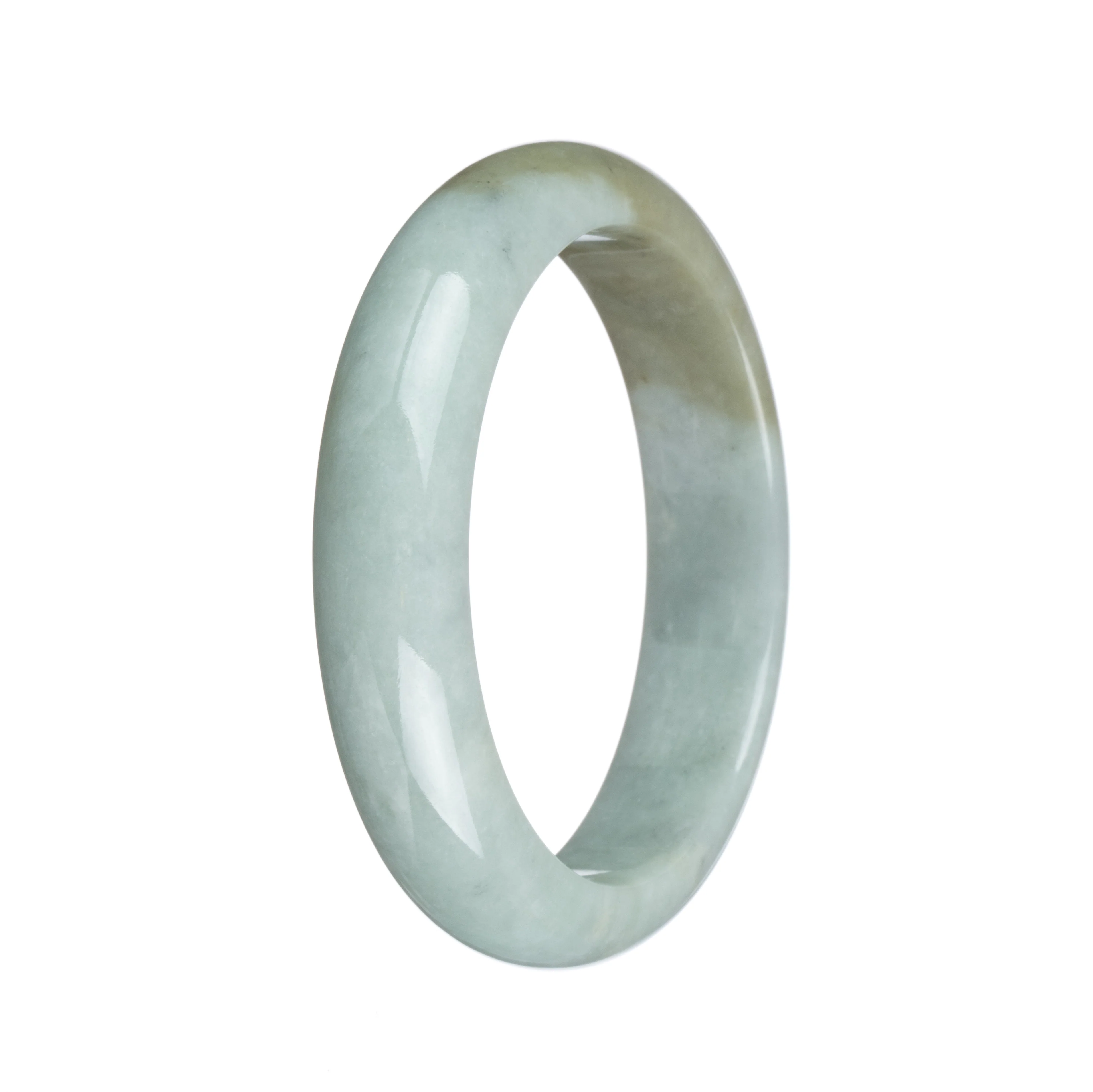 Genuine Grade A Green with Olive Green Patches Jadeite Jade Bangle Bracelet - 57mm Half Moon - Image 3