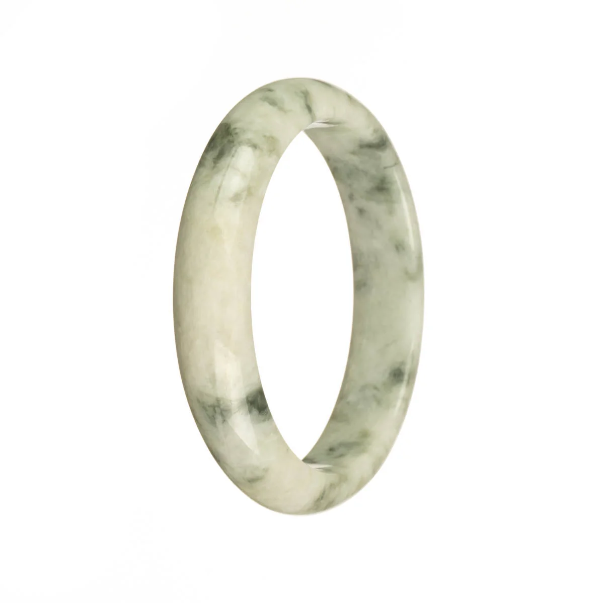Authentic Grade A White with Green Pattern Jadeite Bangle Bracelet - 56mm Half Moon