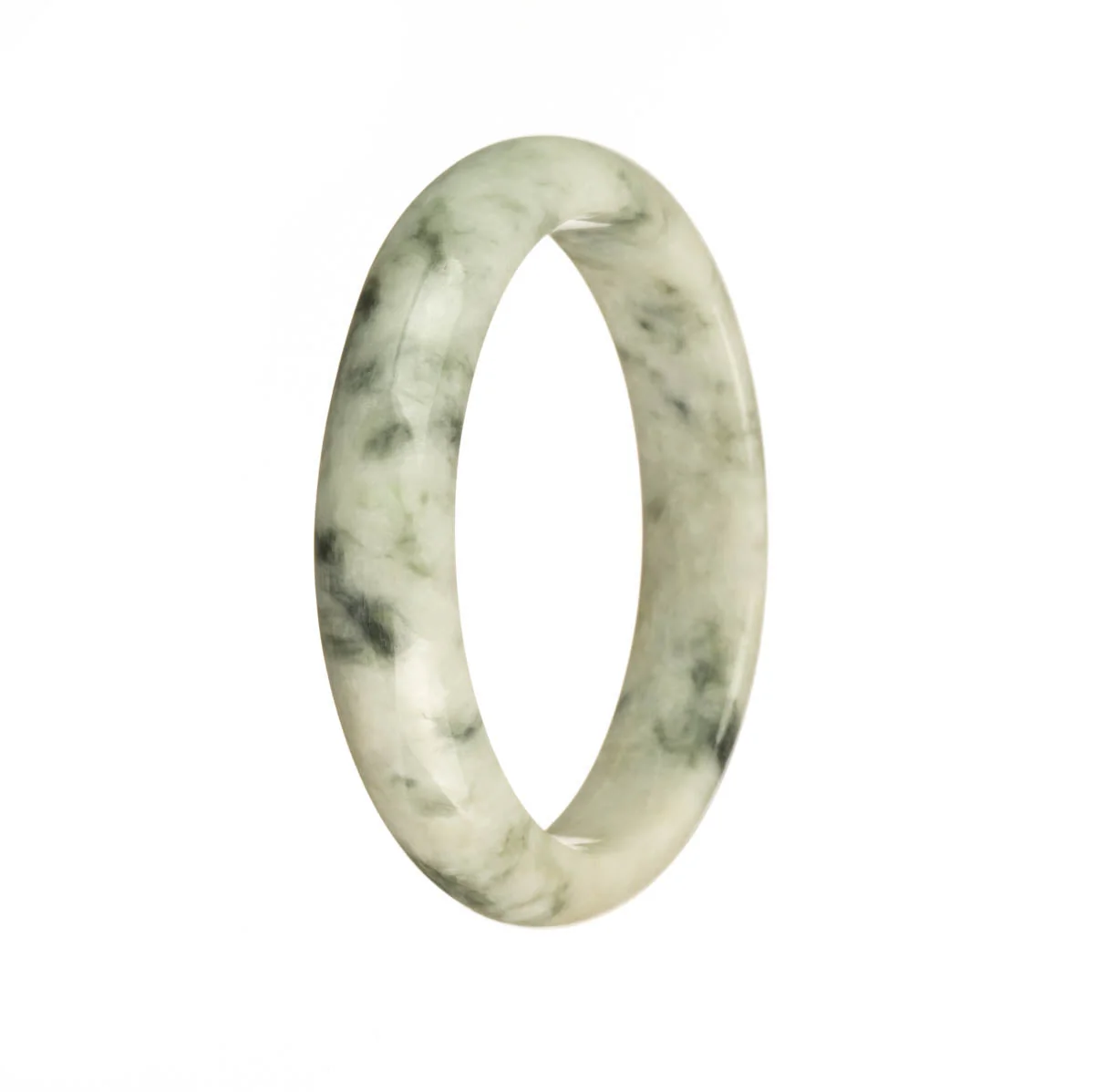 Authentic Grade A White with Green Pattern Jadeite Bangle Bracelet - 56mm Half Moon - Image 2
