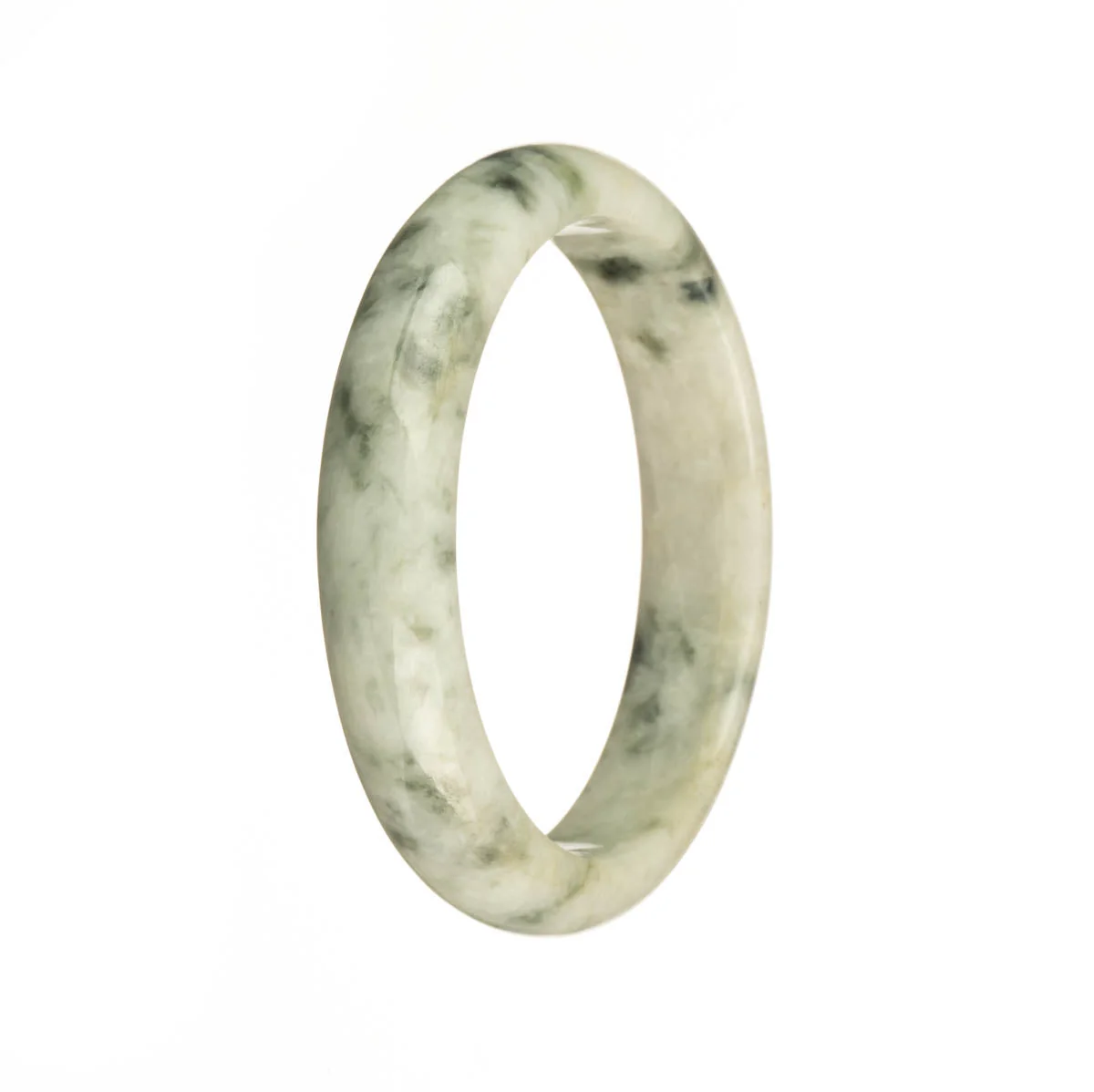 Authentic Grade A White with Green Pattern Jadeite Bangle Bracelet - 56mm Half Moon - Image 3