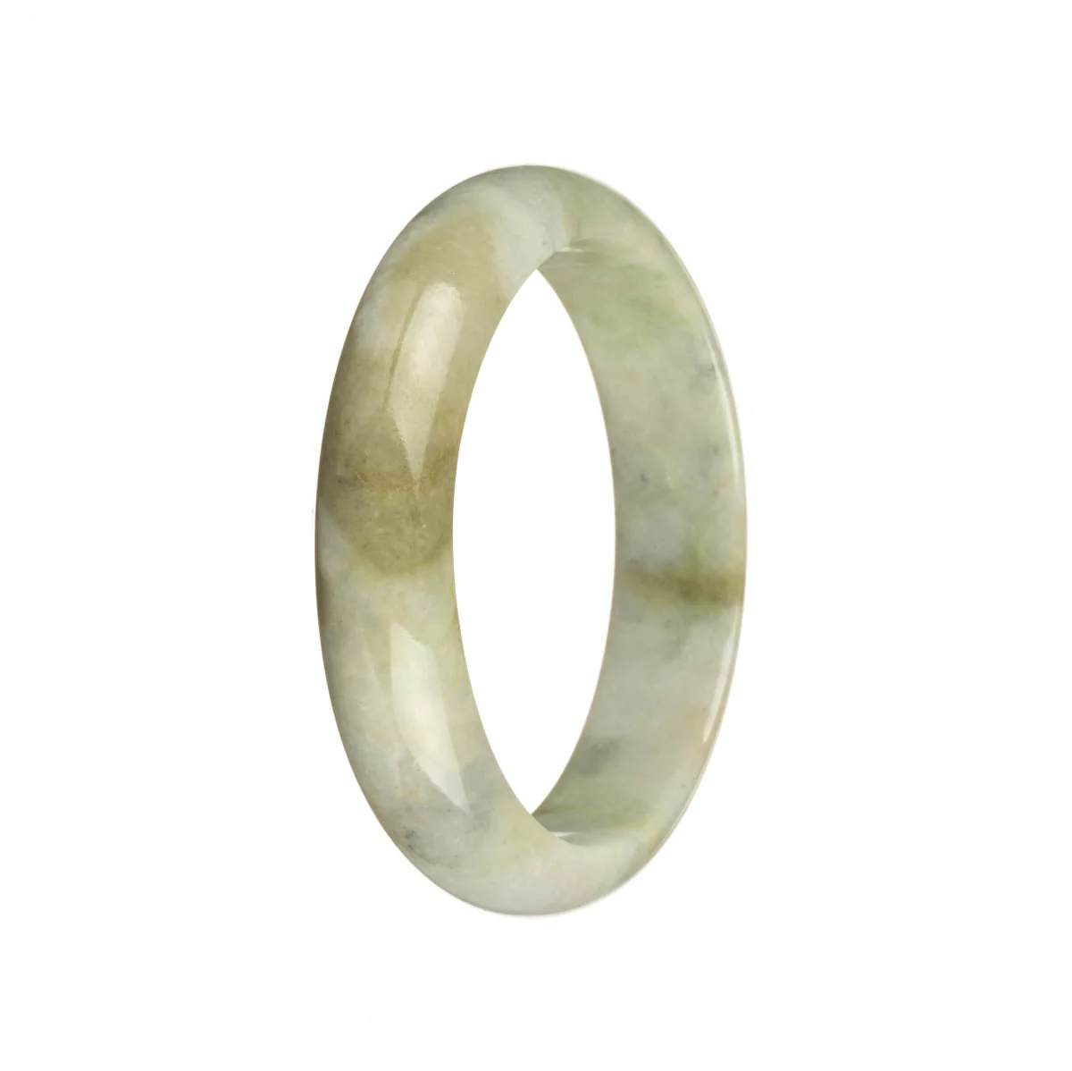 Genuine Grade A Pale Green with Olive Green Pattren Traditional Jade Bangle Bracelet - 54mm Half Moon