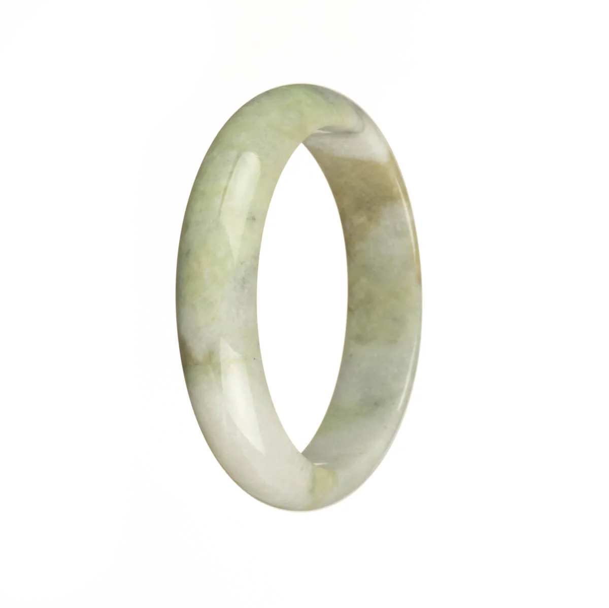 Genuine Grade A Pale Green with Olive Green Pattren Traditional Jade Bangle Bracelet - 54mm Half Moon - Image 2