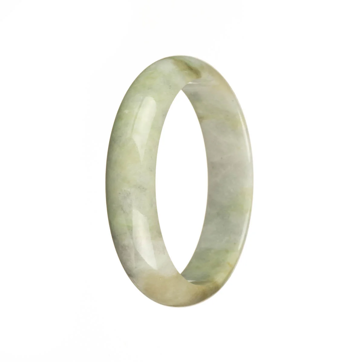 Genuine Grade A Pale Green with Olive Green Pattren Traditional Jade Bangle Bracelet - 54mm Half Moon - Image 3