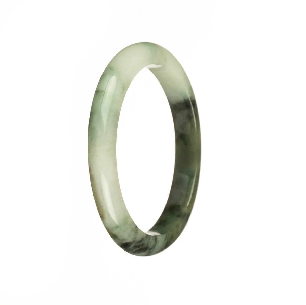 Authentic Grade A White and Green with Green Pattern Burmese Jade Bracelet - 53mm Half Moon - Image 2