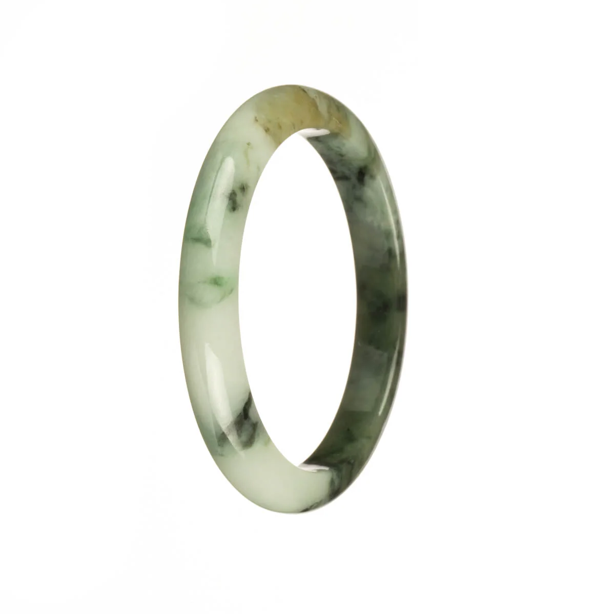 Authentic Grade A White and Green with Green Pattern Burmese Jade Bracelet - 53mm Half Moon - Image 3